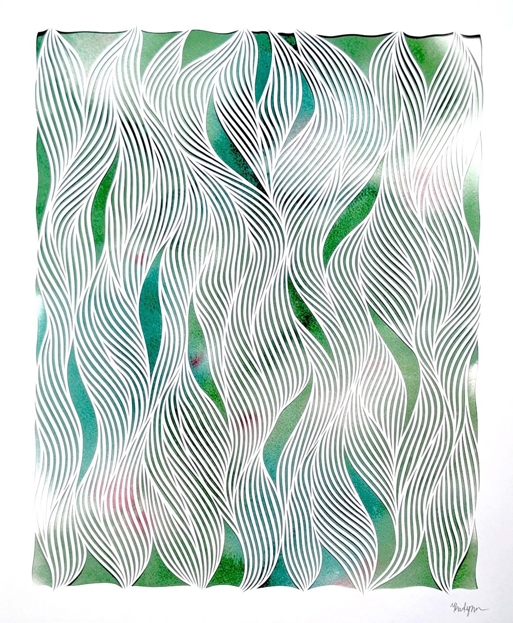 Interlaced. 14 W x 17 H x 0.1 D in. Bristol on watercolor paper, acrylic ink. 2025