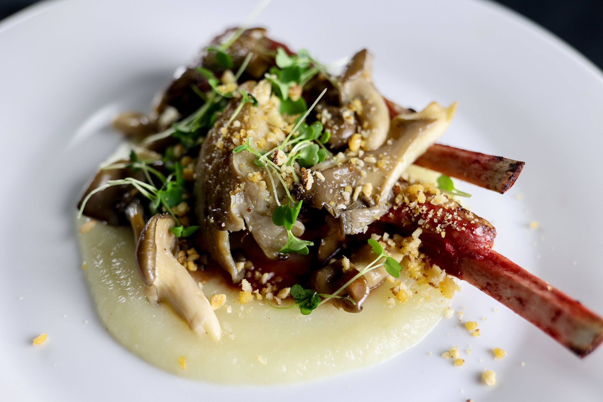 Lamb Chops, Roasted Mushrooms, Hazelnut Crumble