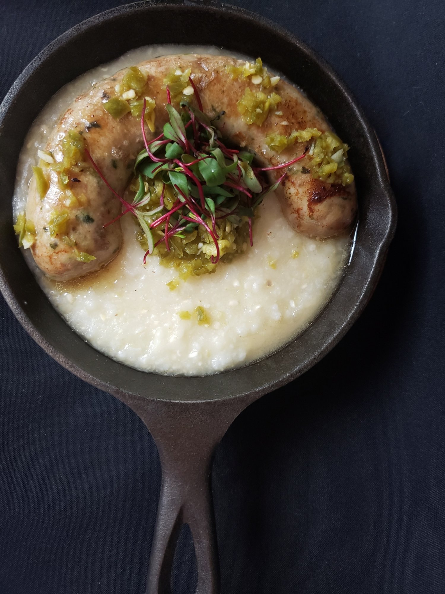 Chicken+ Bacon Sausage and Grit Skillet