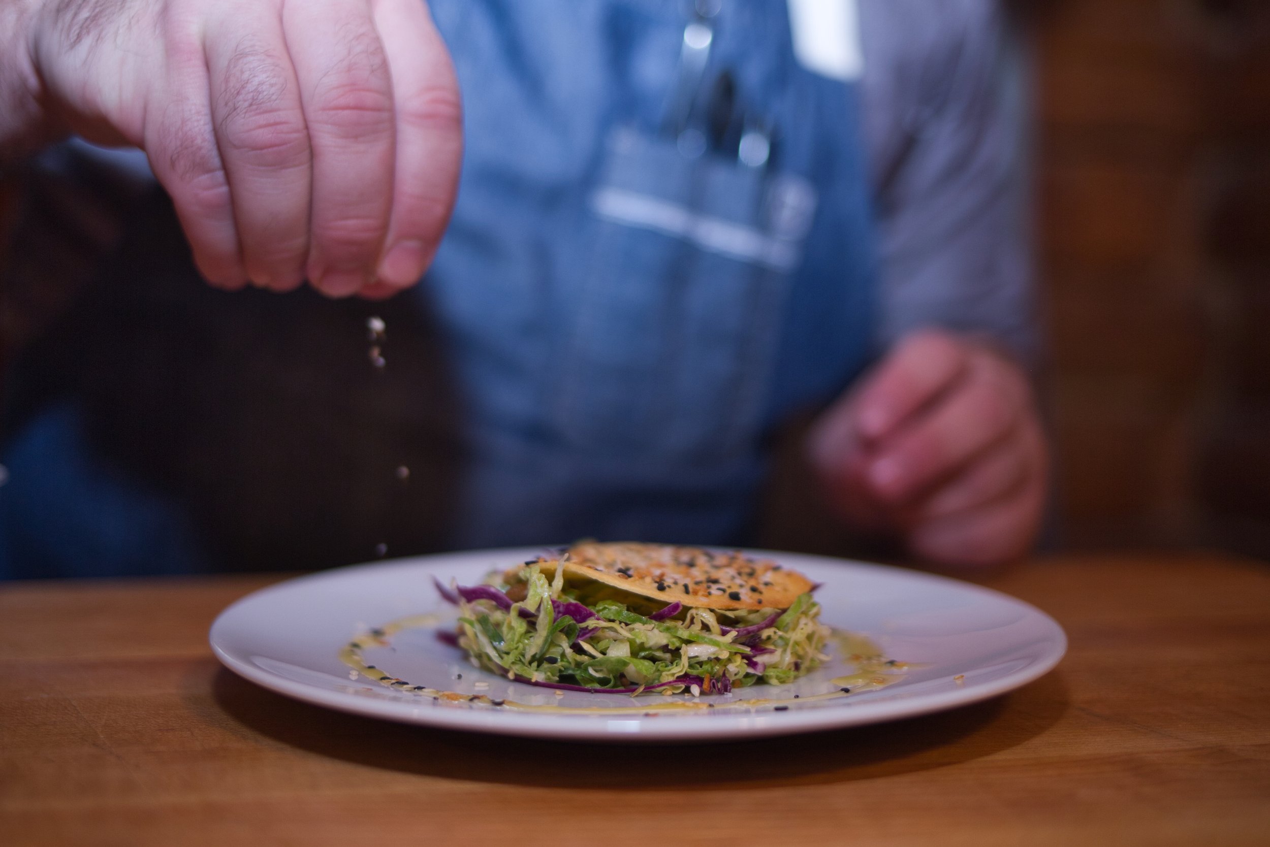 "Everything" Brussels Sprout + Radicchio Salad with Lemon Cream Dressing