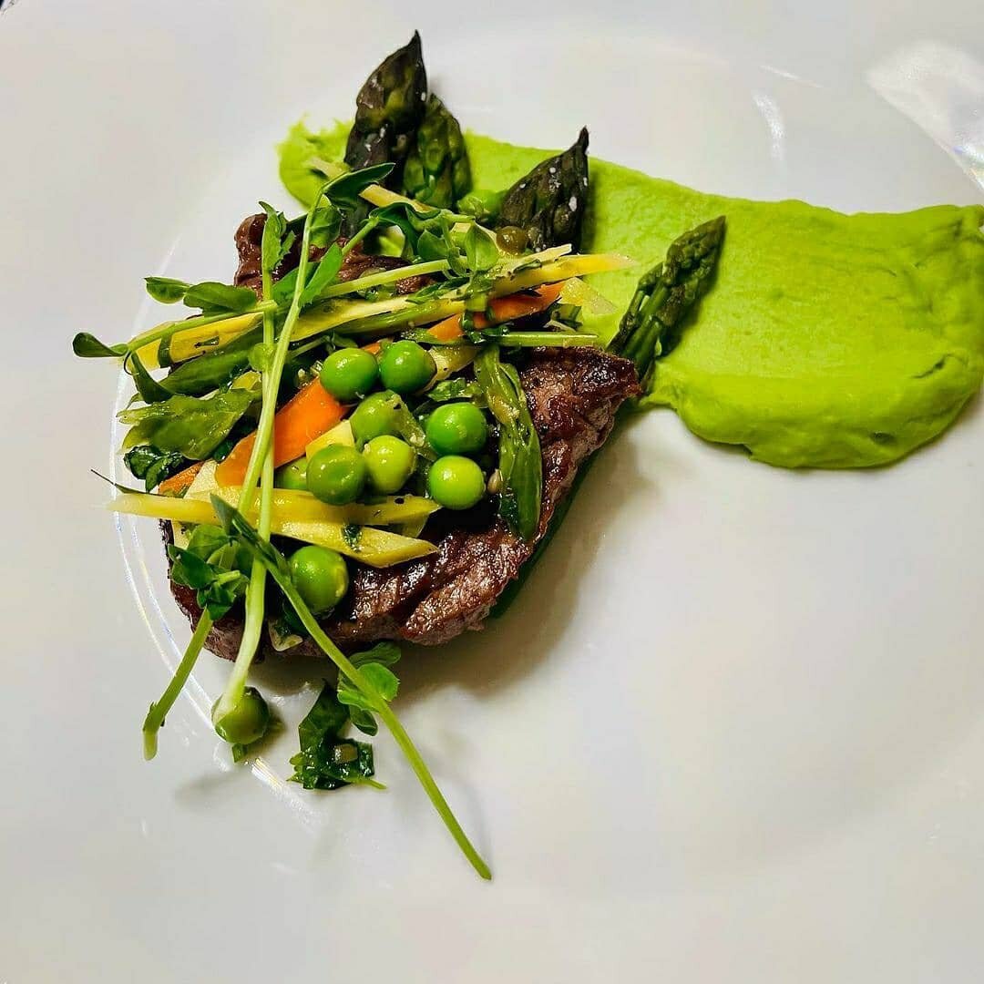 Slagel Farms Filet with Pea Puree and Salsa Verde
