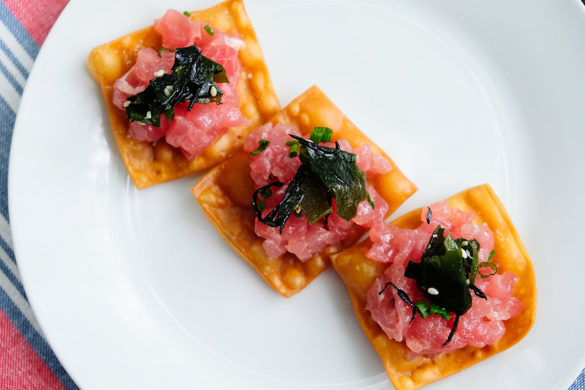 Tuna Tartar on Ramen Crackers