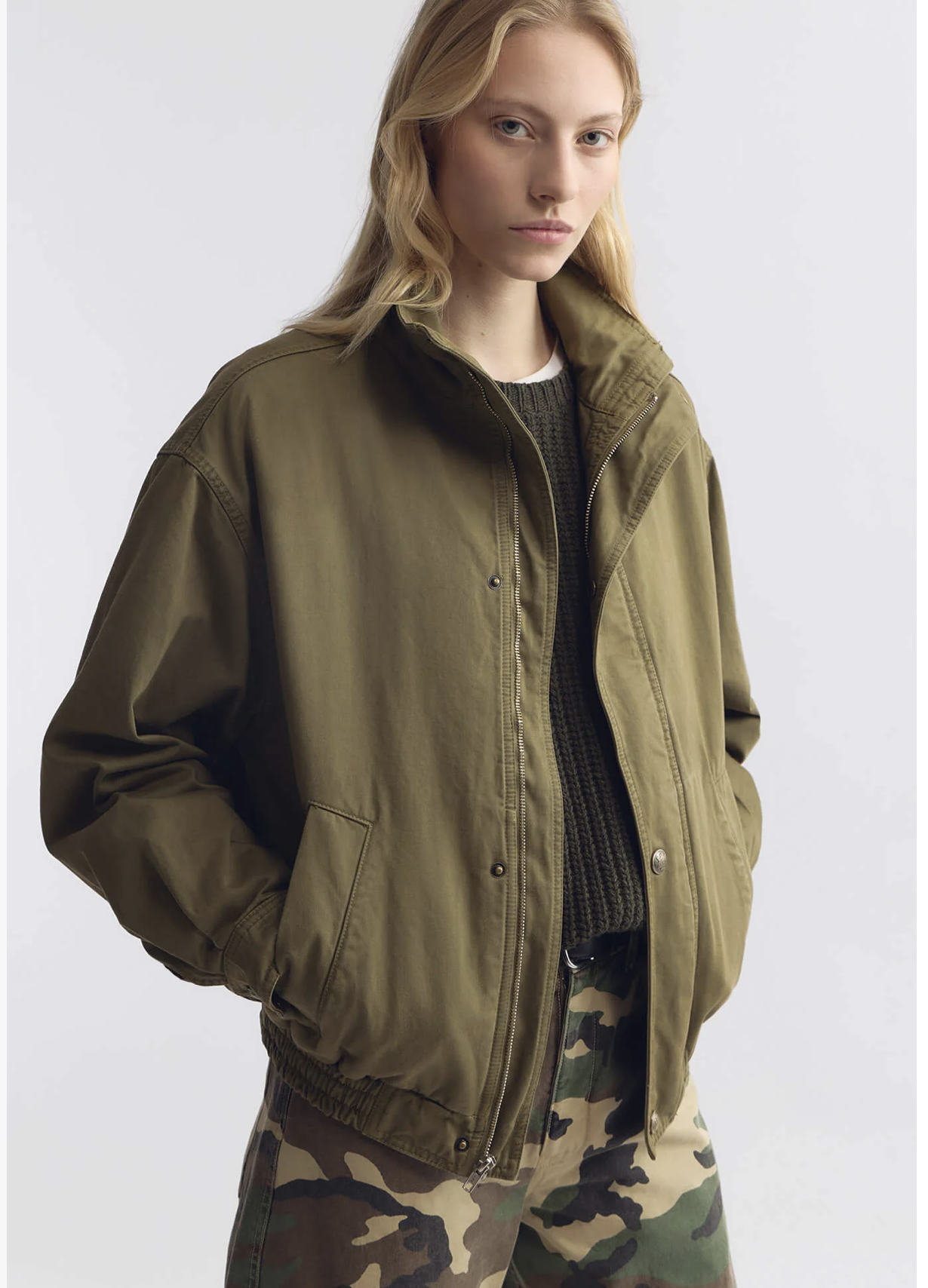 Nili Lotan Klaire Blouson Cotton Jacket in Shadow Green oversized fit — Sabine Kohler Boutique.png