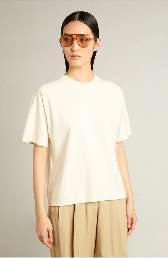 GOLDEN GOOSE W´S BOXY T-SHIRT COTTON JERSEY LOGO PATCH