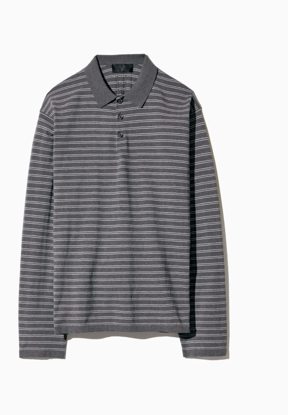 Nili Lotan Foley Stripe Polo in Charcoal Ivory stripe with oversized fit — Sabine Kohler Boutique.png