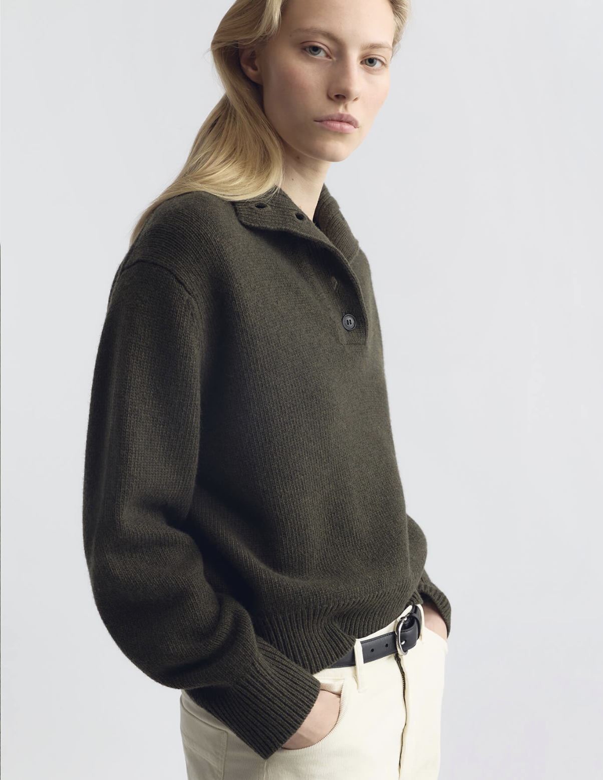 Nili Lotan Renata Wool Sweater in Dark Pine Melange with horn buttons — Sabine Kohler Boutique.png