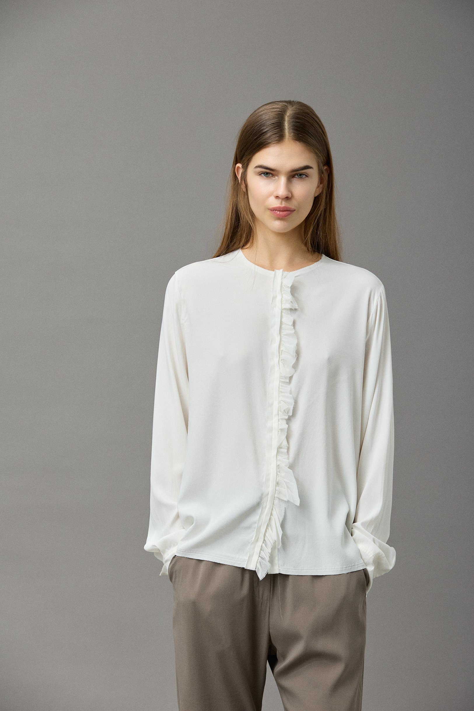 KRISTENSEN DU NORD SILK ATIN FRILL SHIRT