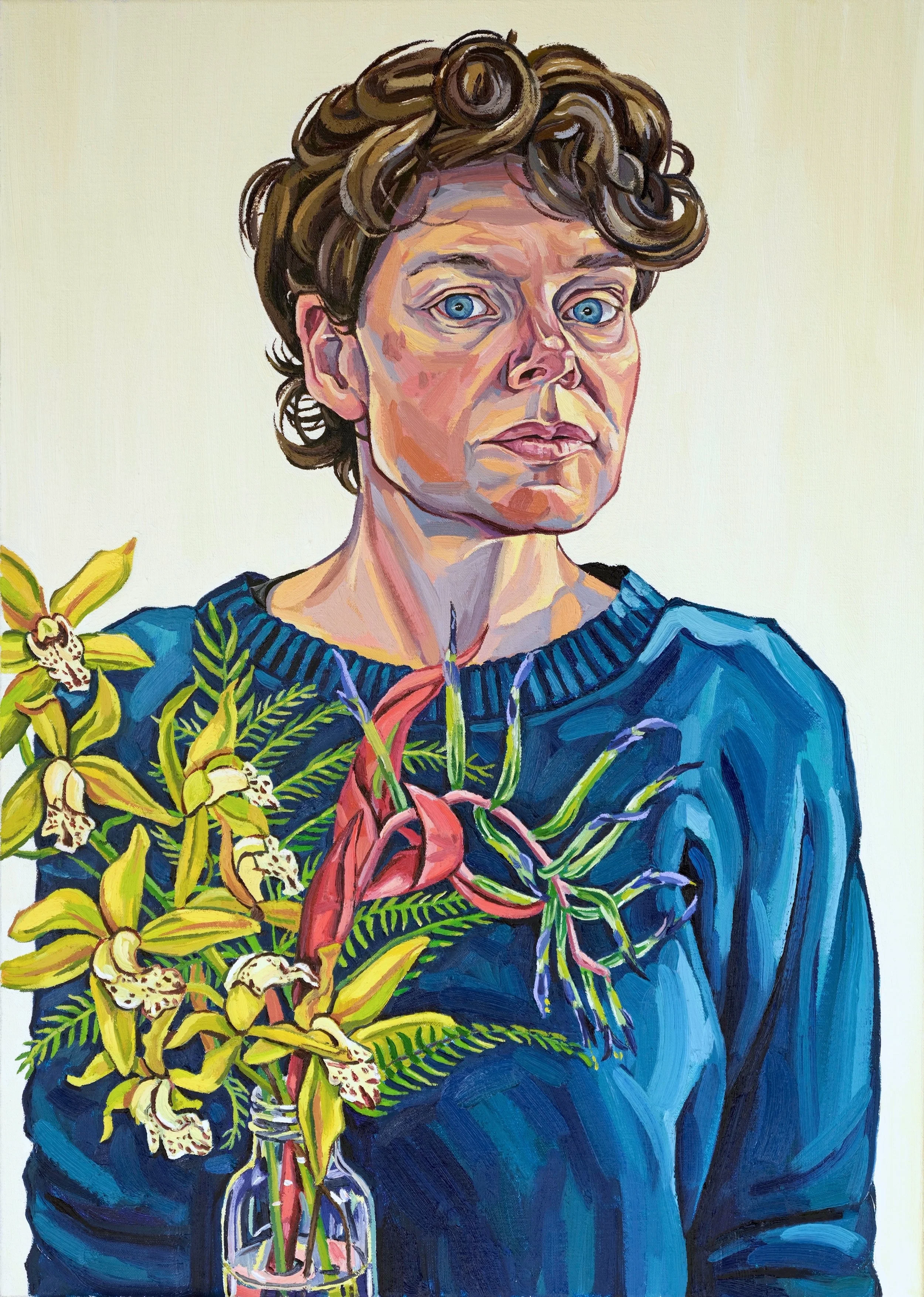 Self Portrait With Orchid, 2022, oil on linen, 70 x 50 cm, £5400