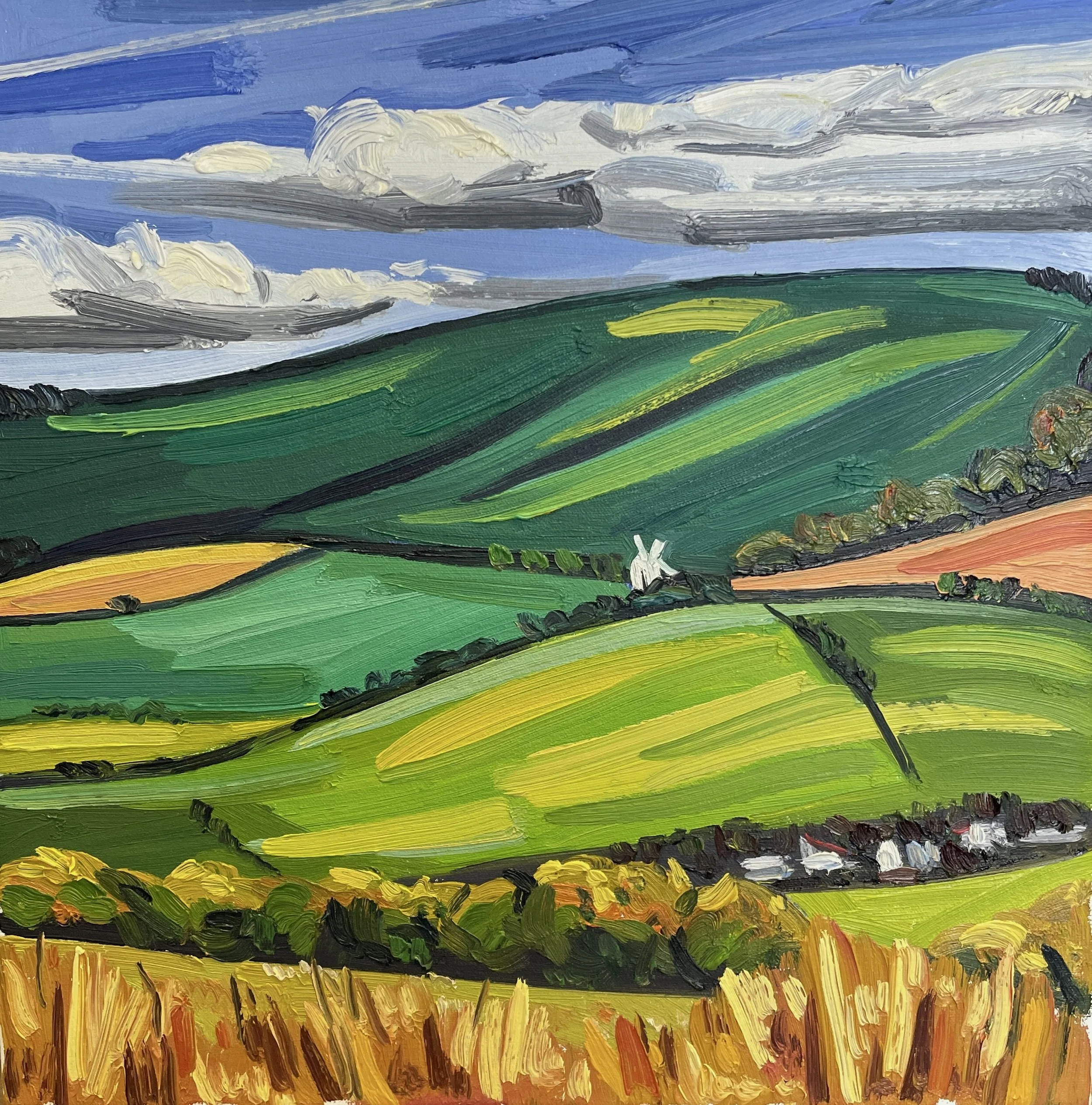 Ravilious Country II, 2024, oil on canvas on board, 30 x 30 cm, £700