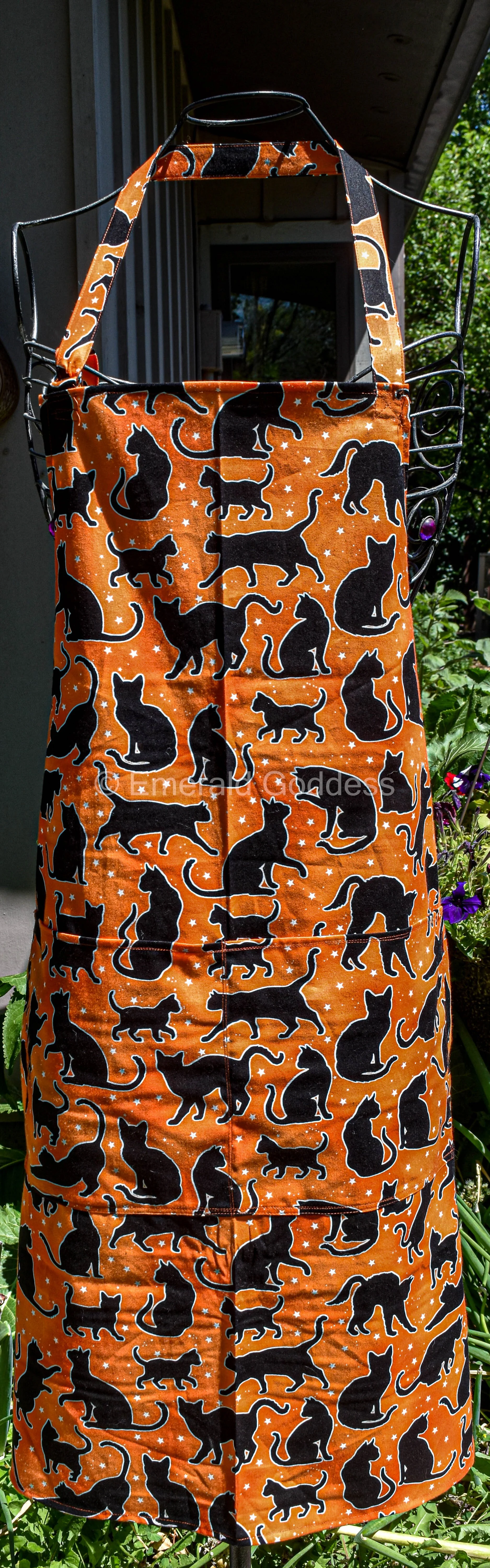 Black Cats on Orange Apron