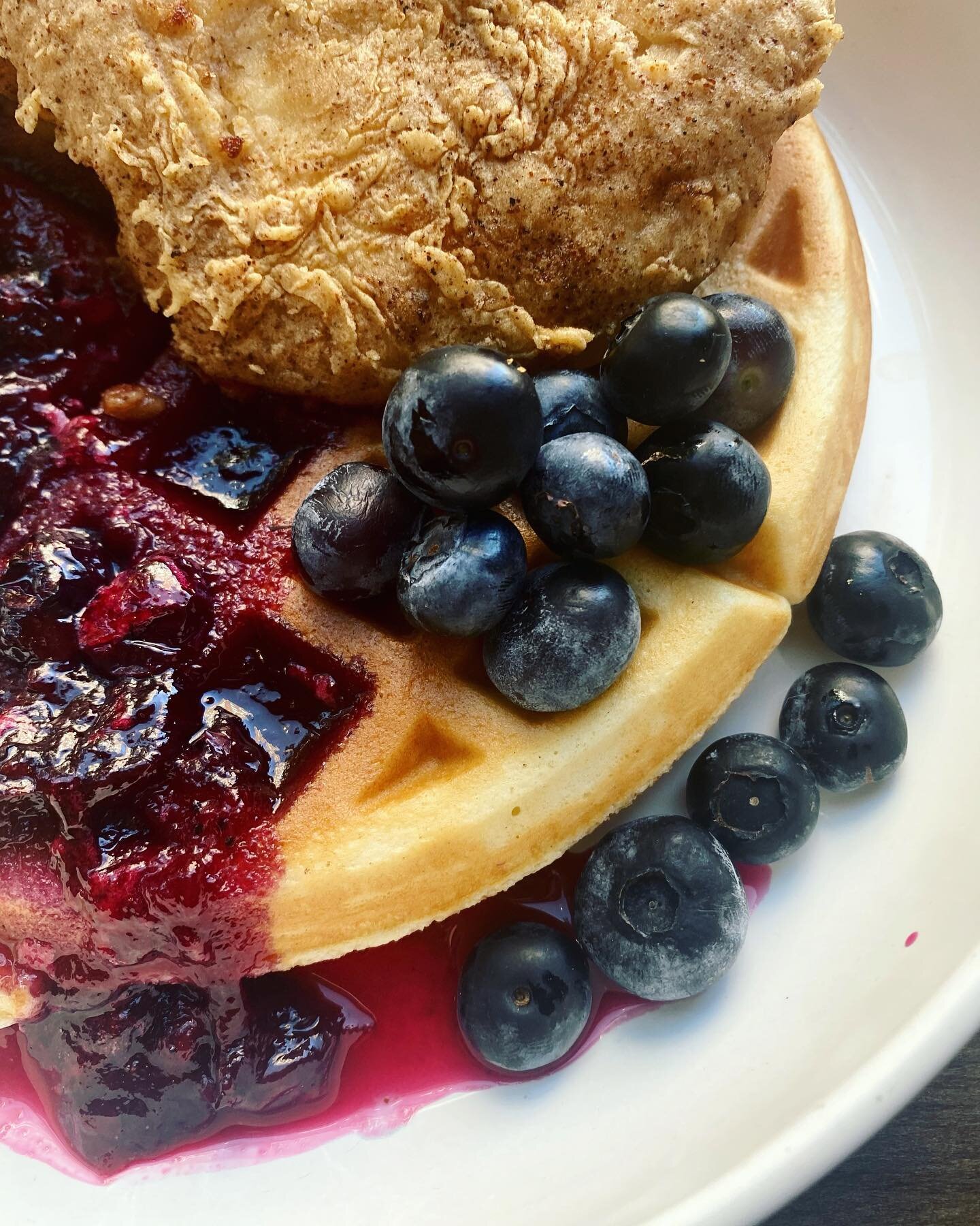 THIS WEEKEND! We&rsquo;ve got Chicken &amp; Waffles with your choice of blueberry or maple syrup!