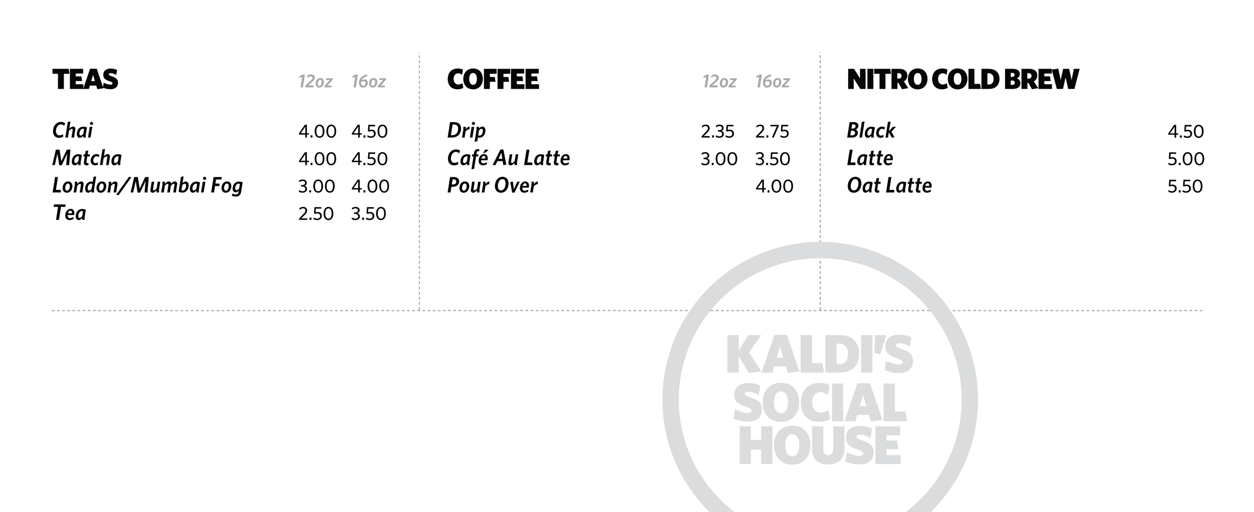 Food Menu — Kaldi's Social House