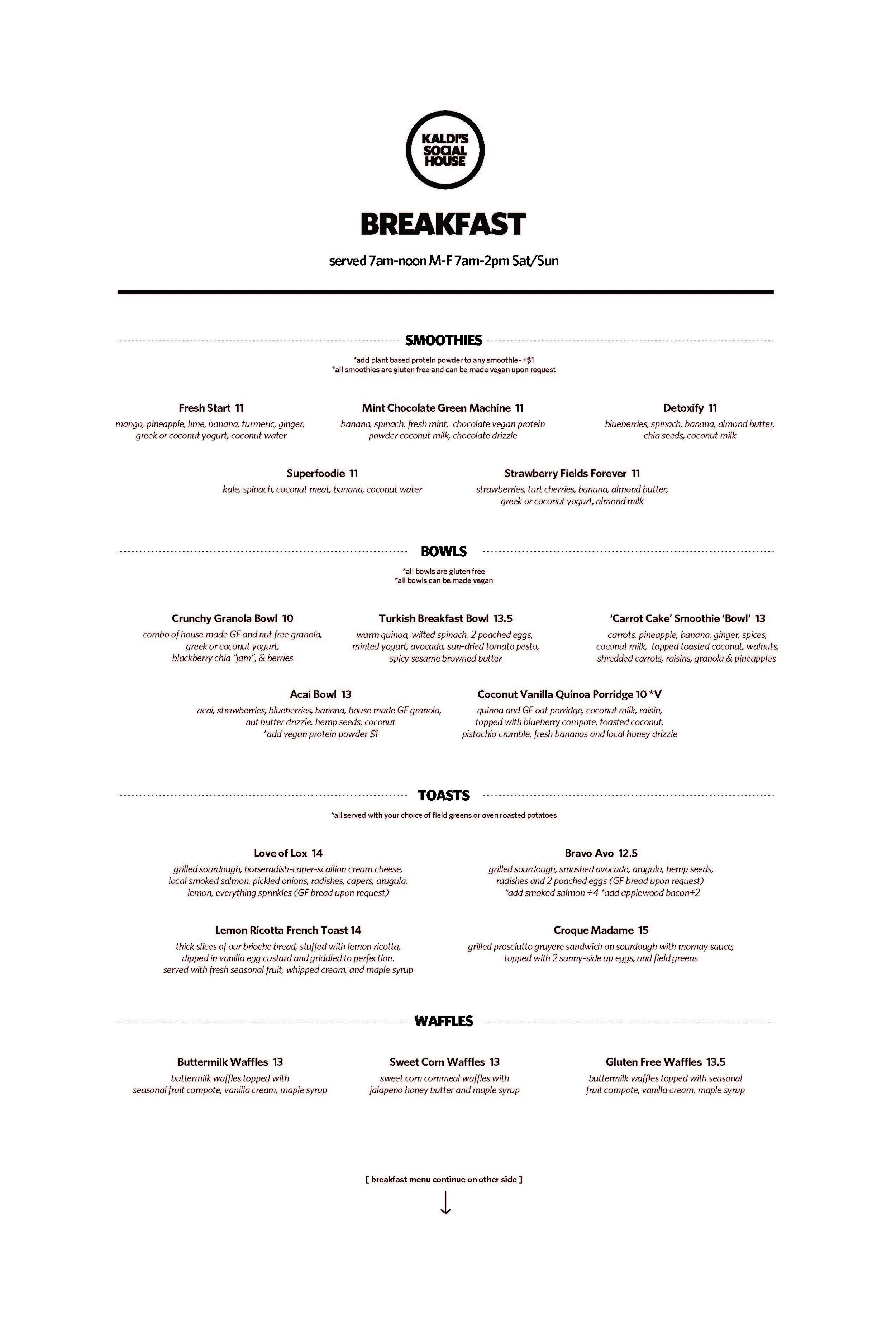 Food Menu — Kaldi's Social House
