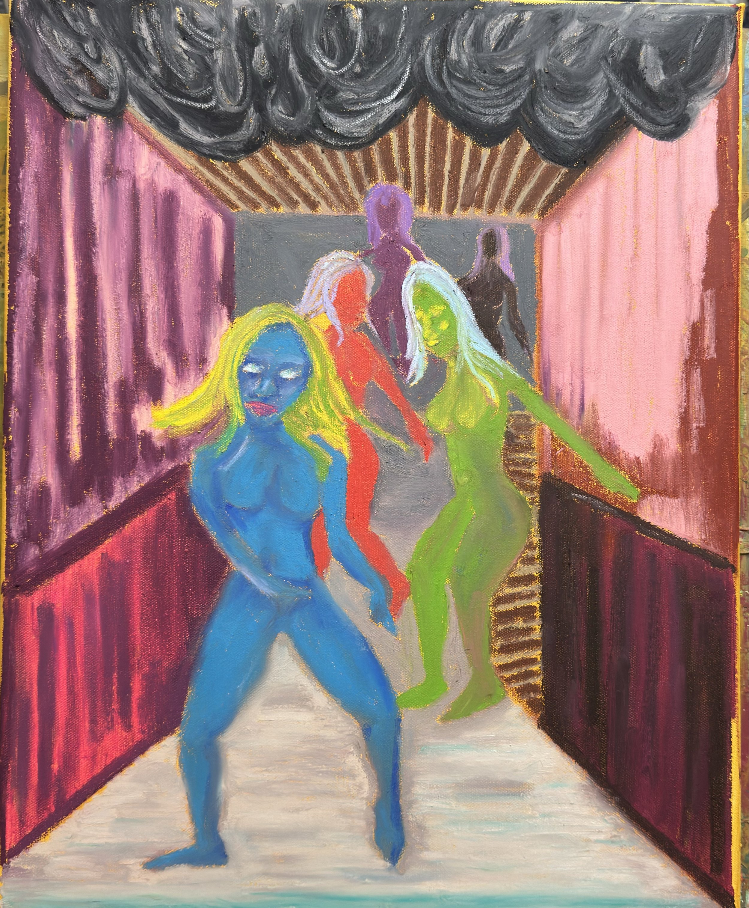 Dancing Nancies Oil Pastel Painting