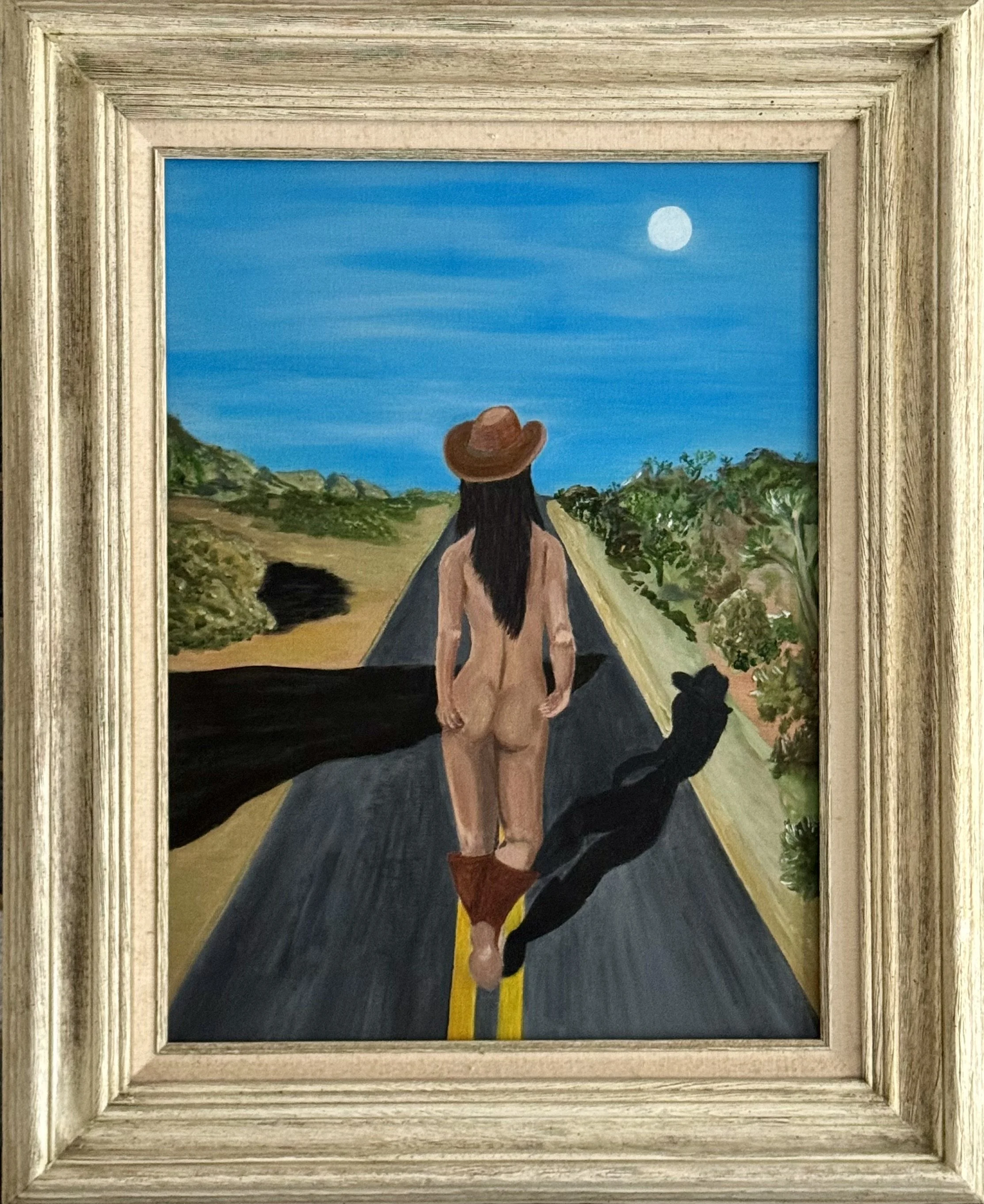 Desert Cowgirl Under the Full Moon-Acrylic Painting