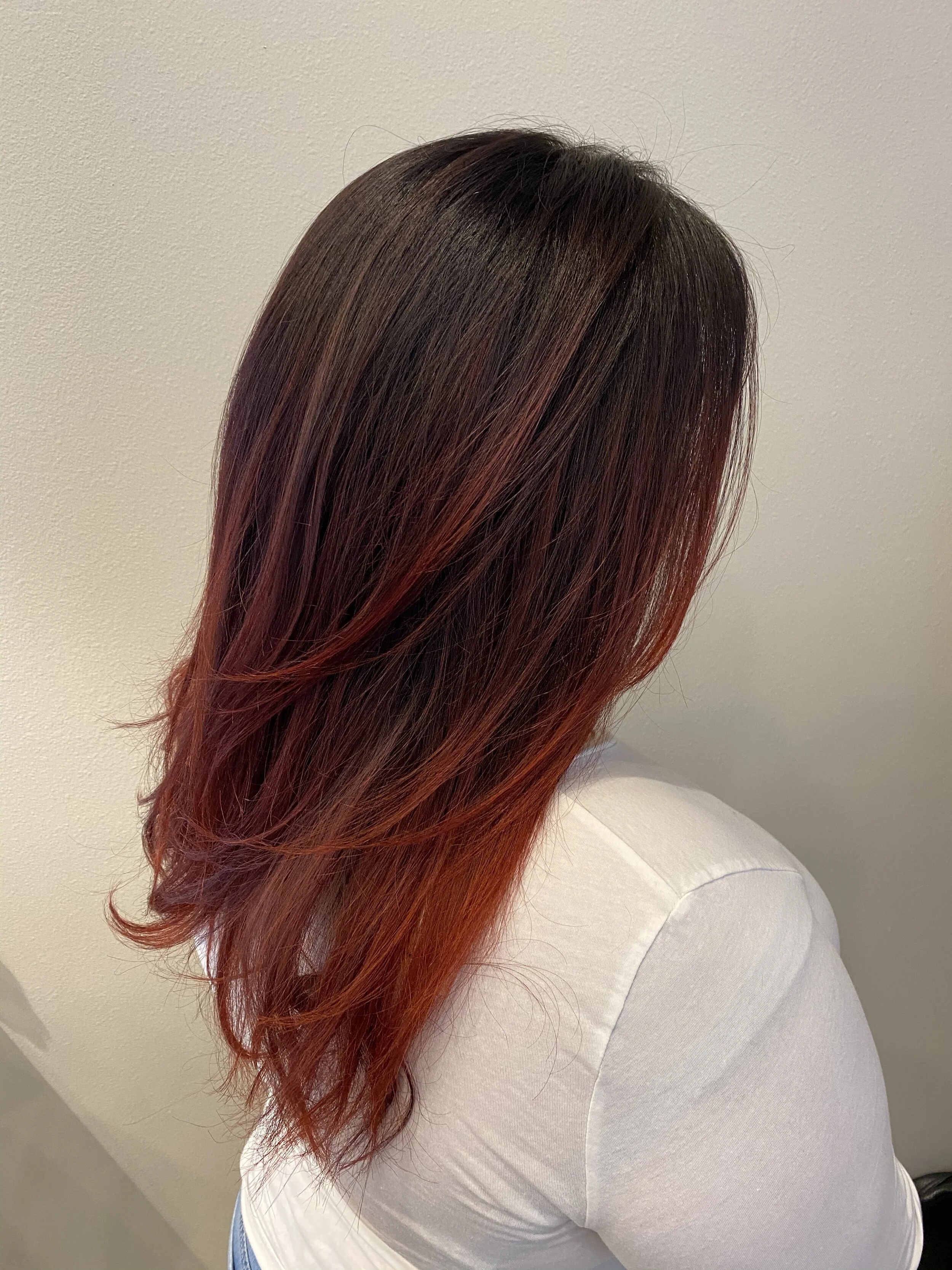 Red balayage hair color