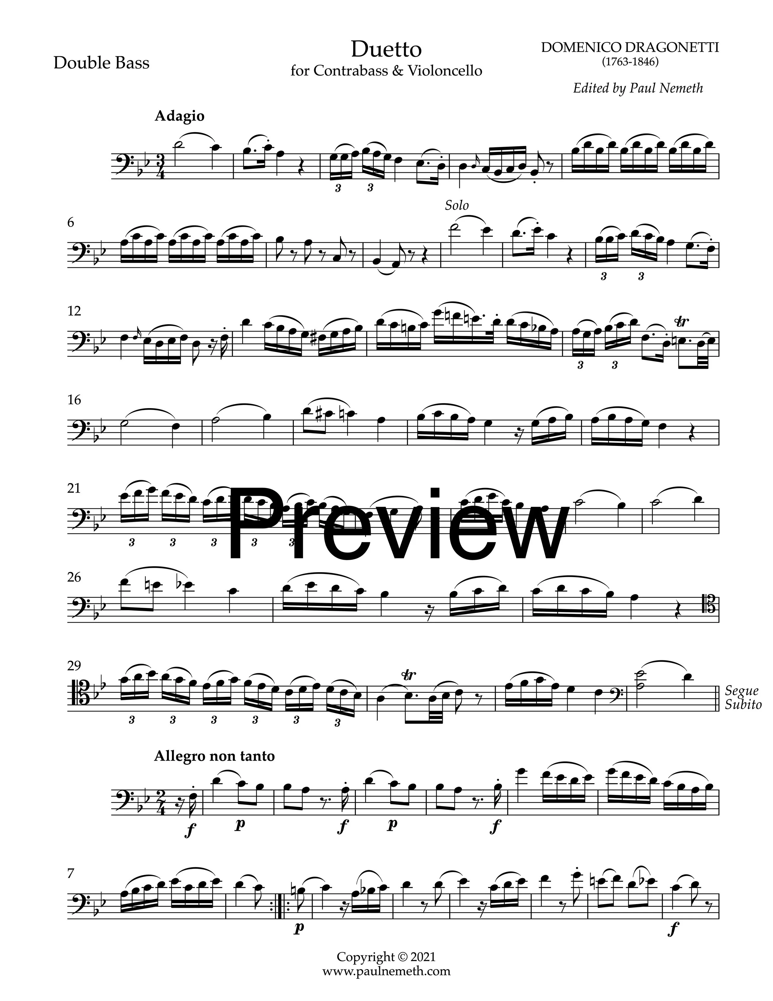 Dragonetti - Duet for Cello and Double Bass (Urtext), Score and Parts