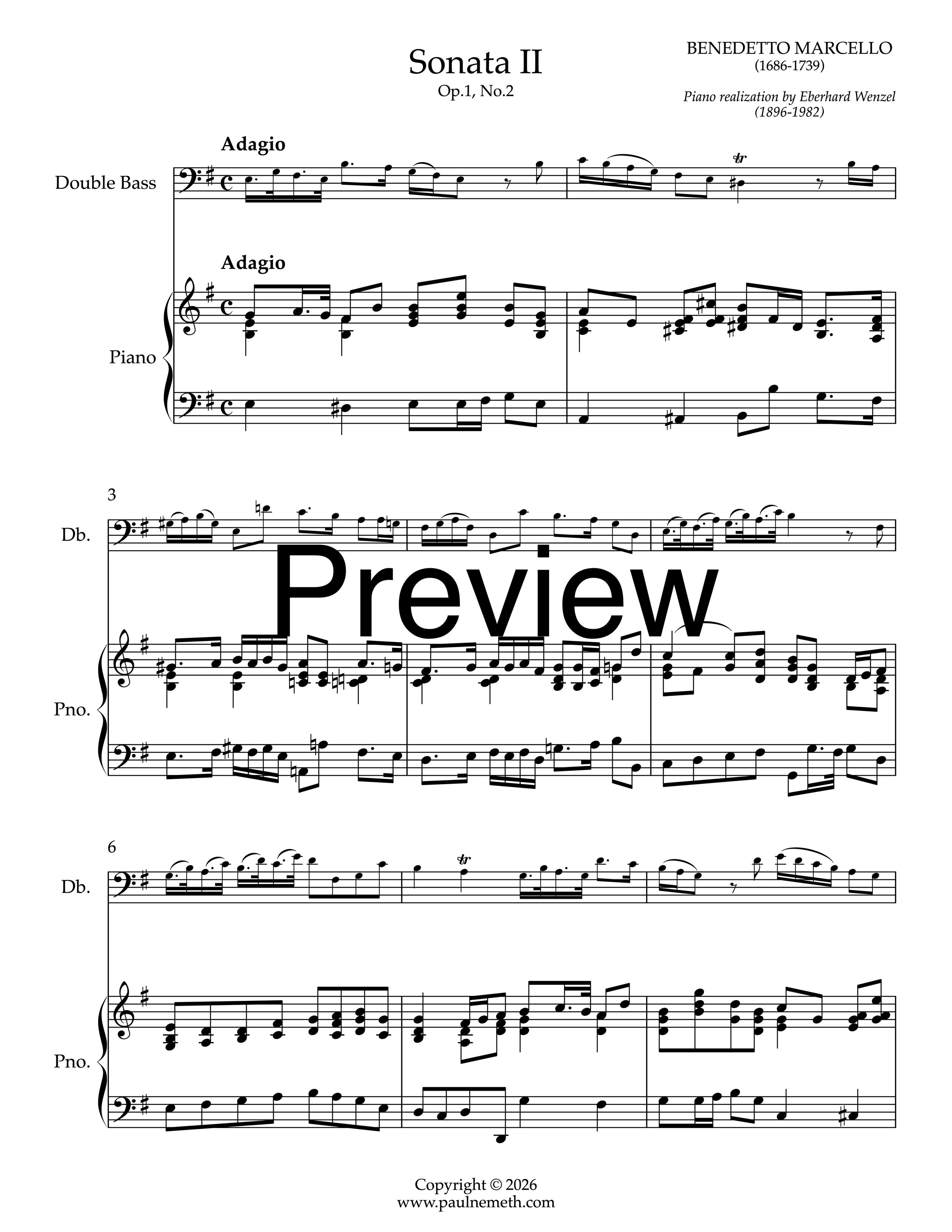 Marcello - Sonata II, Piano Part in E minor