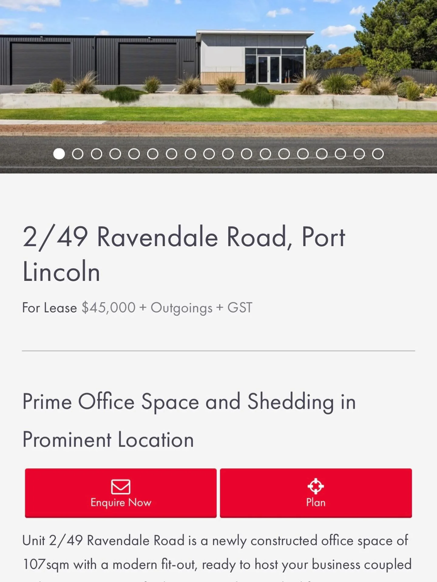 2/49 Ravendale Road, Port Lincoln SA 5606
Prime Office Space and Shedding in Prominent Location
Contact Rav Prakash (rav@kemprealestate.com.au or 0423 630 118) from Kemp Real Estate for a viewing.

https://kemprealestate.com.au/1P5930/2-49-ravendale-
