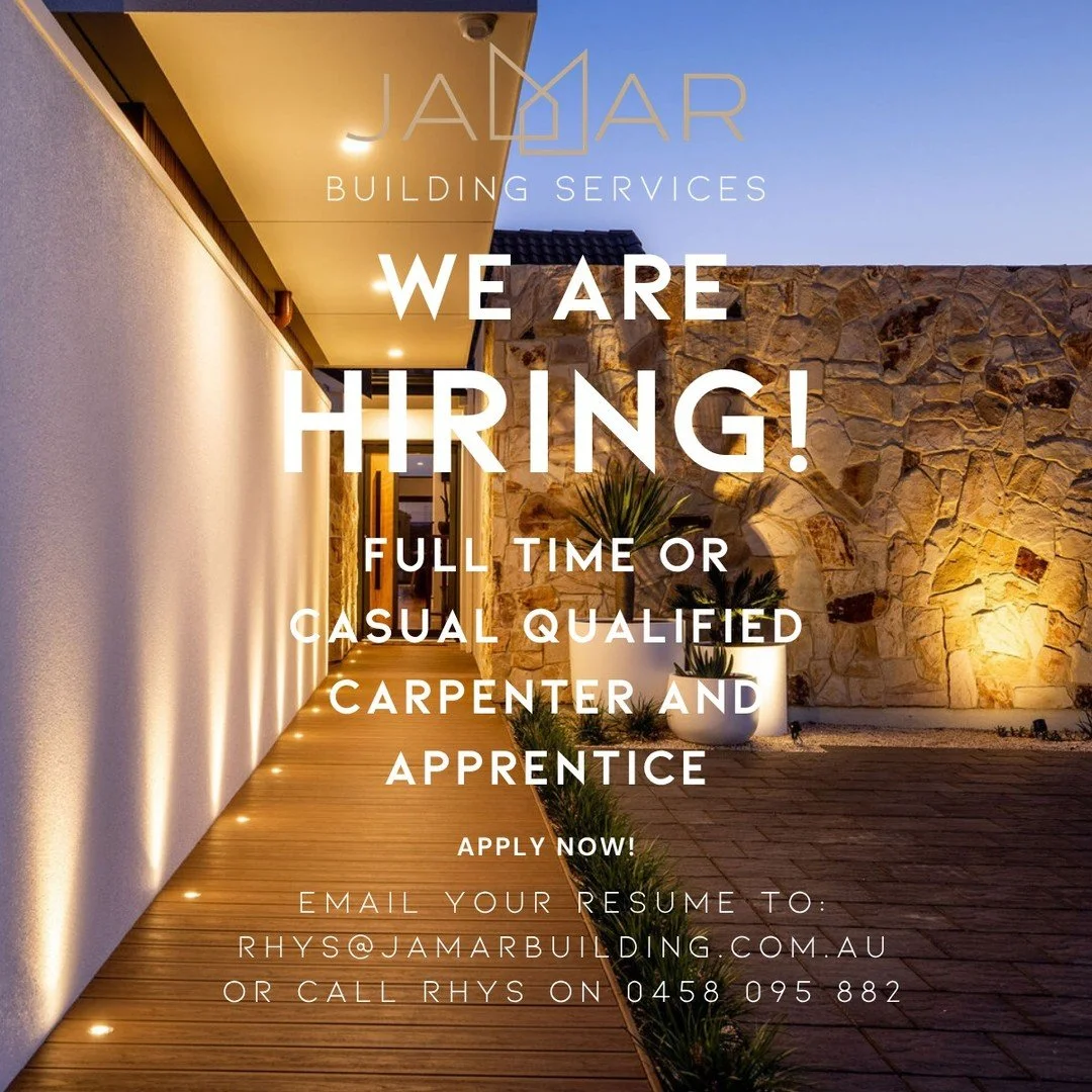 JOIN OUR TEAM!

We offer a great working environment and above award wages.⠀⠀⠀⠀⠀⠀⠀⠀⠀
⠀⠀⠀⠀⠀⠀⠀⠀⠀
The successful applicant must have the following:⠀⠀⠀⠀⠀⠀⠀⠀⠀
-A current Drivers Licence⠀⠀⠀⠀⠀⠀⠀⠀⠀
-Understanding of general building work⠀⠀⠀⠀⠀⠀⠀⠀⠀
-Pride in t