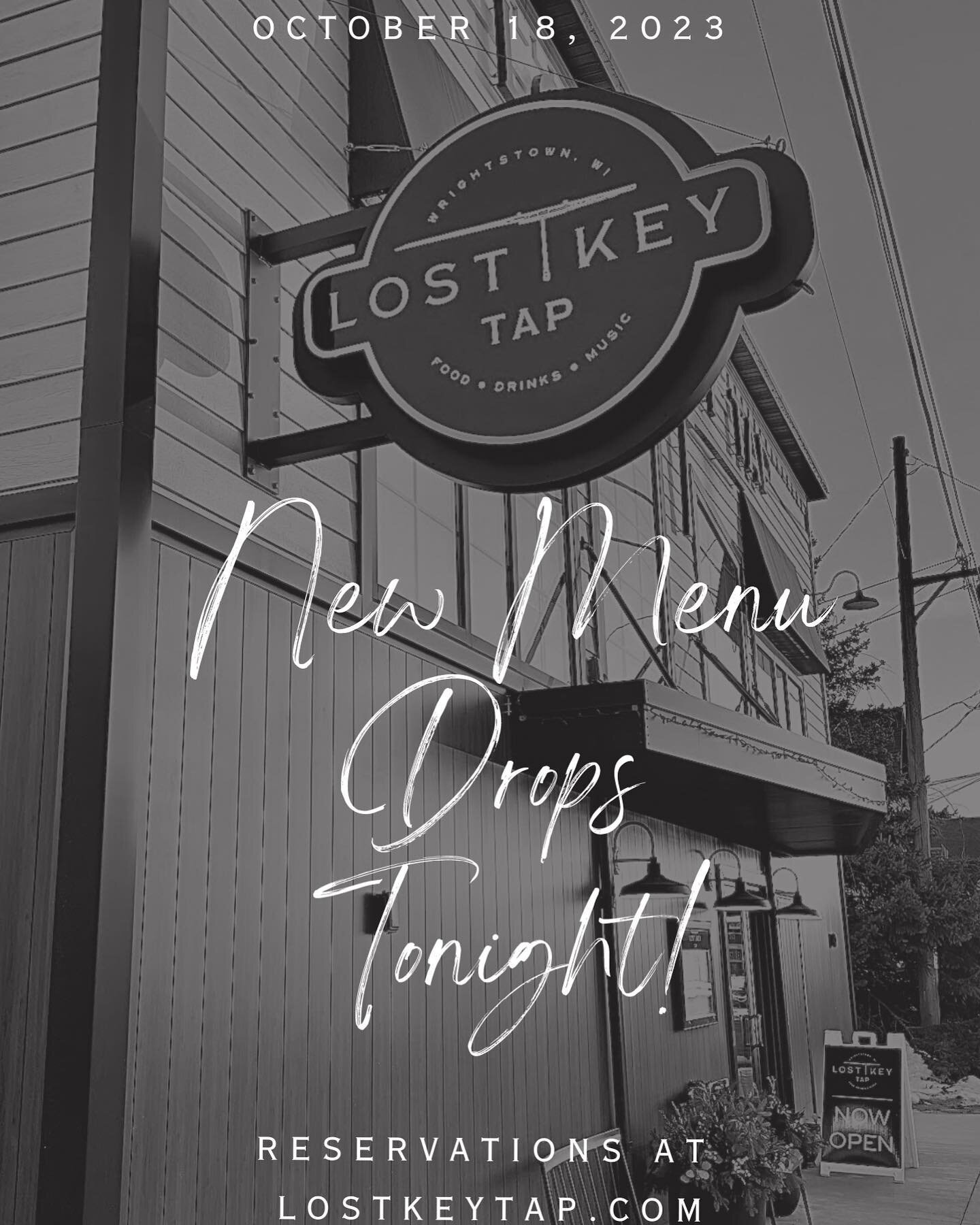 Our fall menu drops tonight!! 
Make your reservations on our website or give us a call! 
.
.
.
#newmenu #fallmenu #fallflavors #fall #lostkeytap #LKT #wrightstown #foxcities #foxvalley #foxcitieseats #depere #greenbay #greenbayfoodie #appleton #bar #