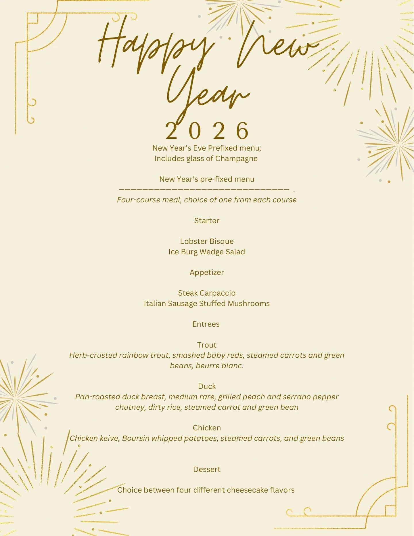 🥂We have your New Year&rsquo;s Eve plans covered! In addition to our normal menu we will have a prefixed 4 course menu that will include a glass of champagne to help you celebrate the new year!🥂

Make your reservations on our website!
Lostkeytap.co
