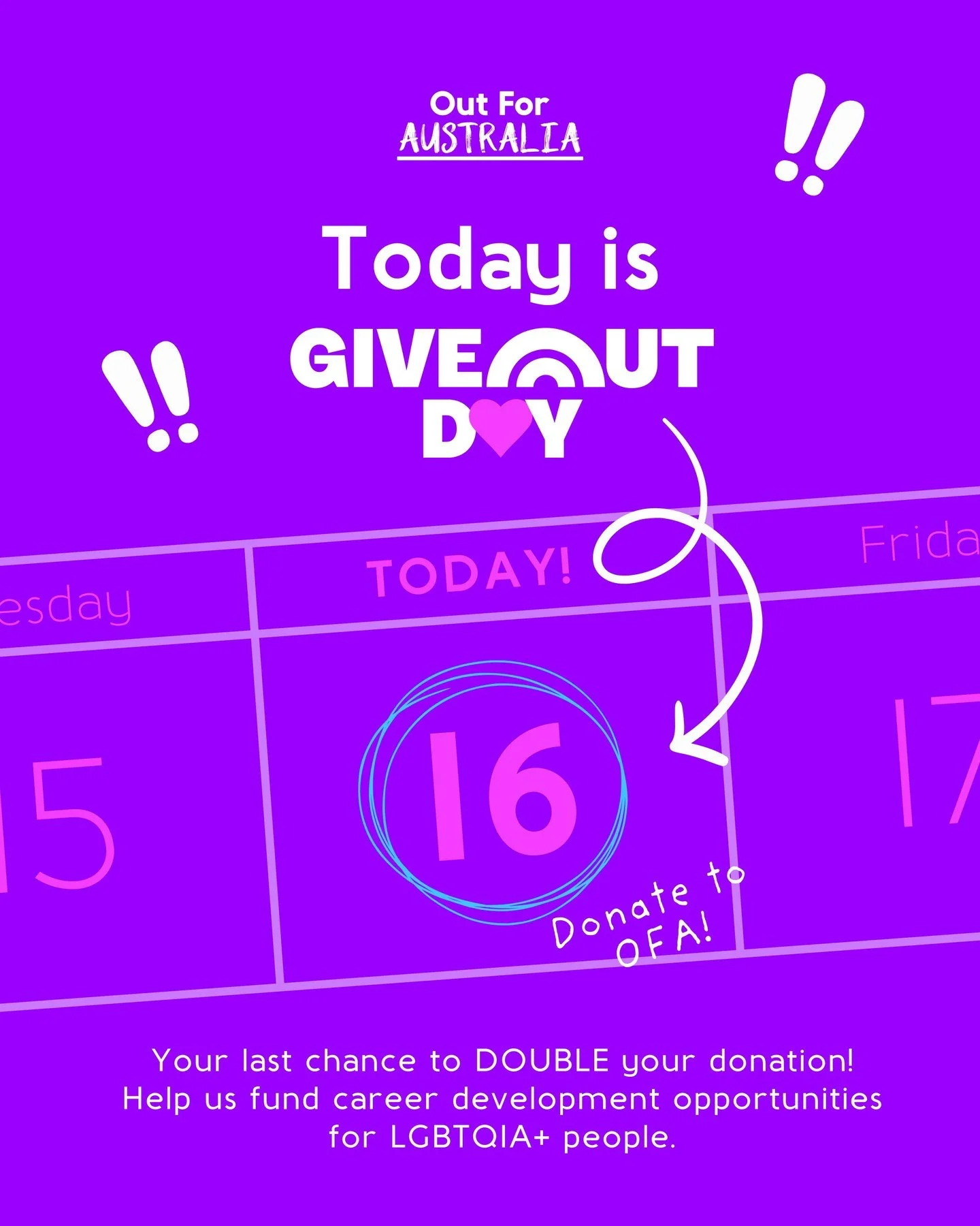 Today&rsquo;s the day! 🎉 We need YOUR help to fund career development opportunities for LGBTQIA+ young people! 💜 Every donation made today is matched 1:1, doubling your impact. Link in our bio.

#GiveOUTDay2025 @giveoutday_au @rainbowgivingau