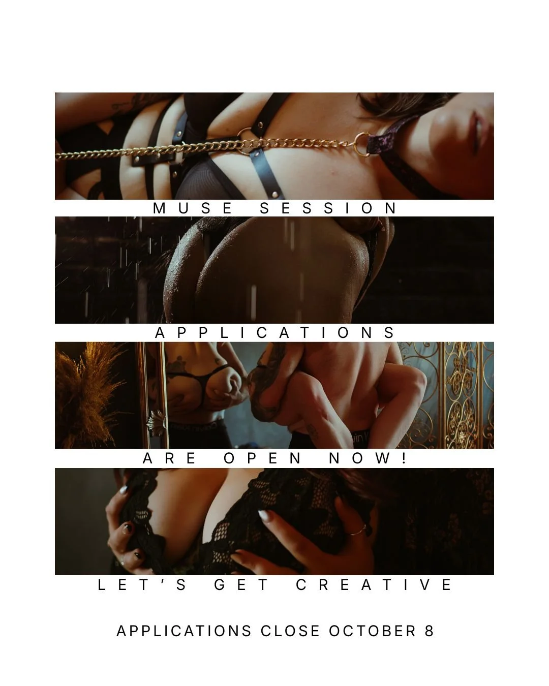 Looking for women,  marginalize genders and couples 20+ for a discounted creative boudoir session in exchange for a full model release! 

Go to lynnkozyra.com/muse to get the details and apply!