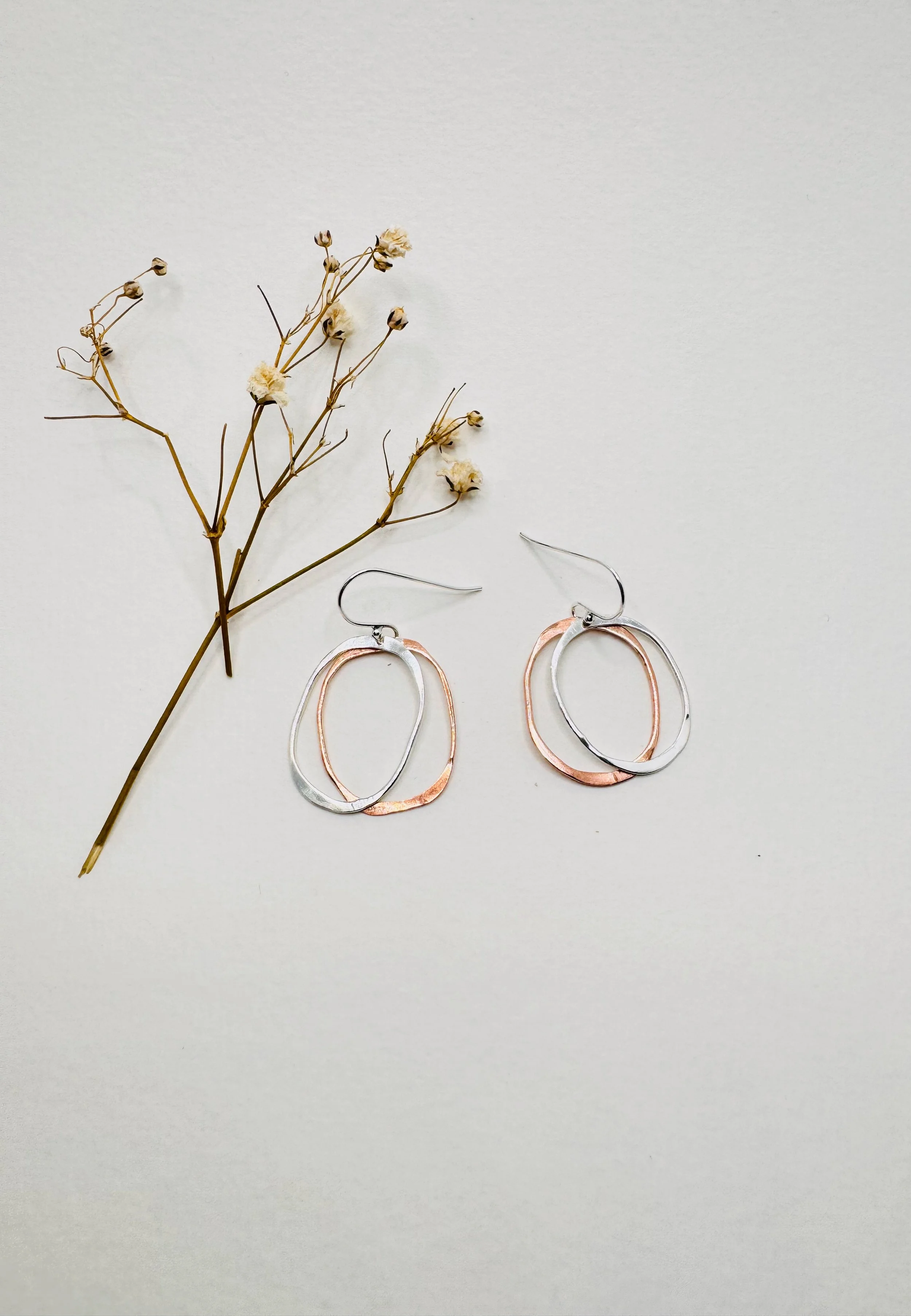 Silver and copper rock pool earrings