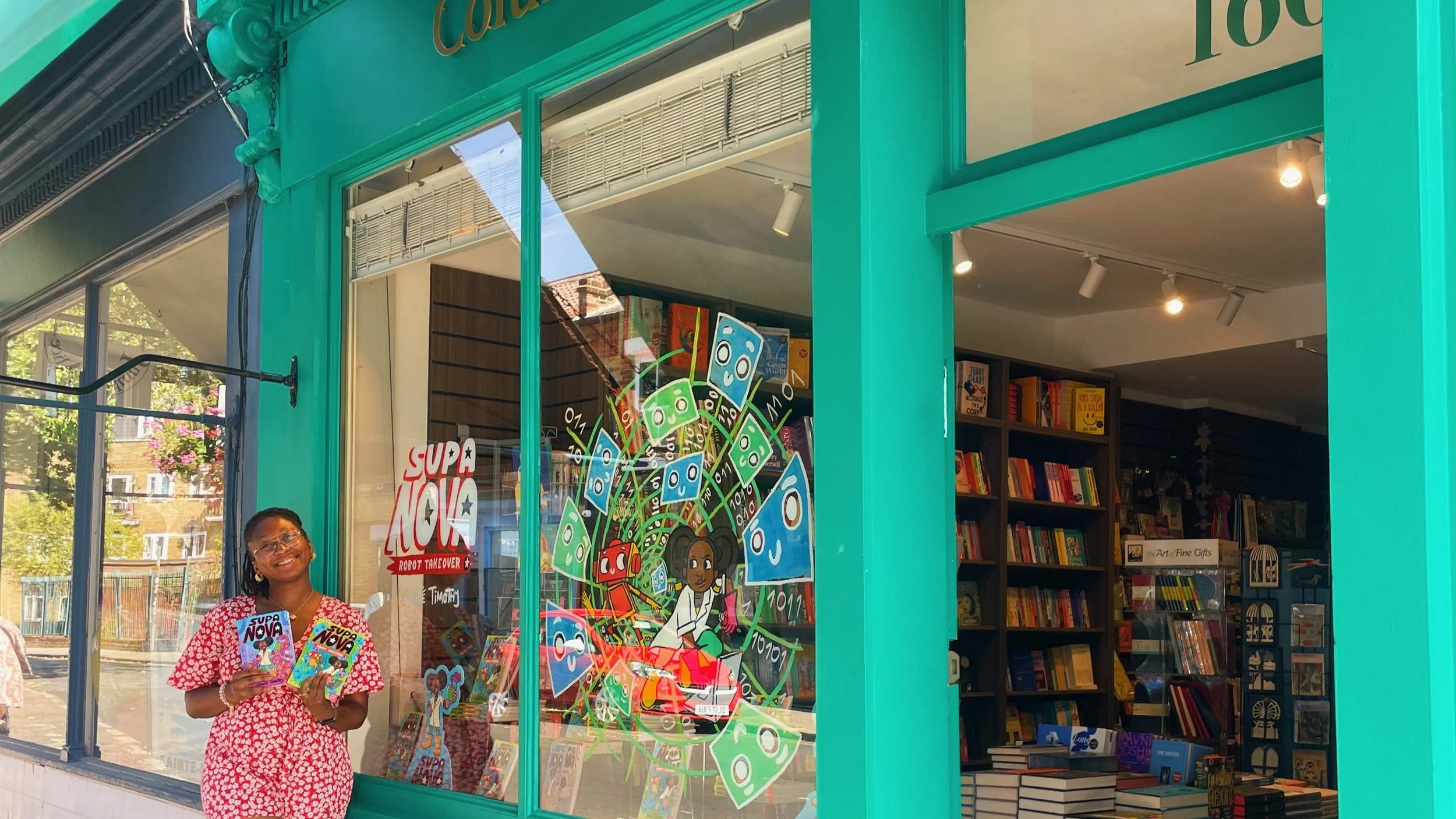 Thank you to brilliant @hey.chante for decorating our window and signing books! 

Supa Nova: Robot Takeover is in stock now 🤖