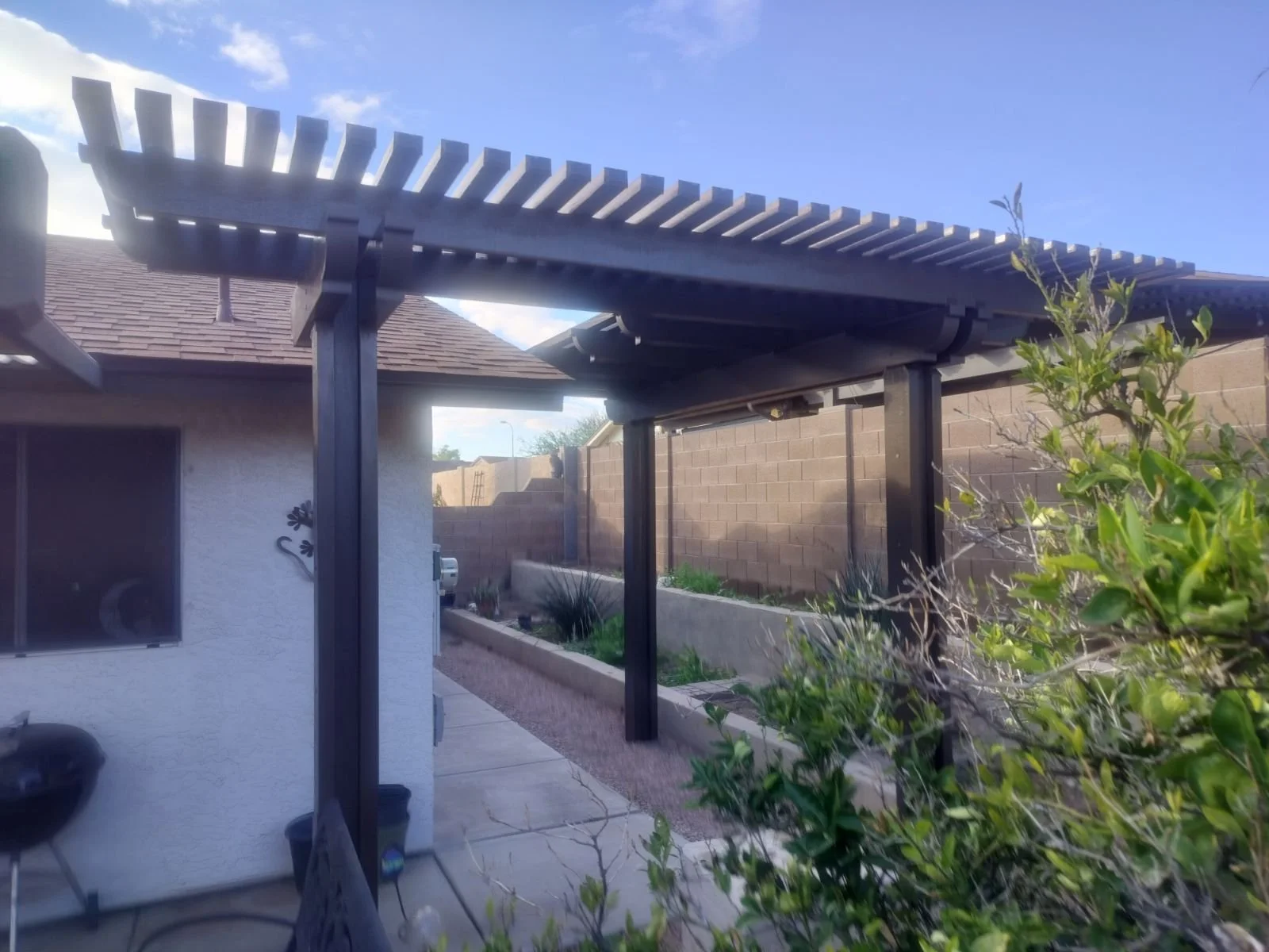 Custom corner lattice awning