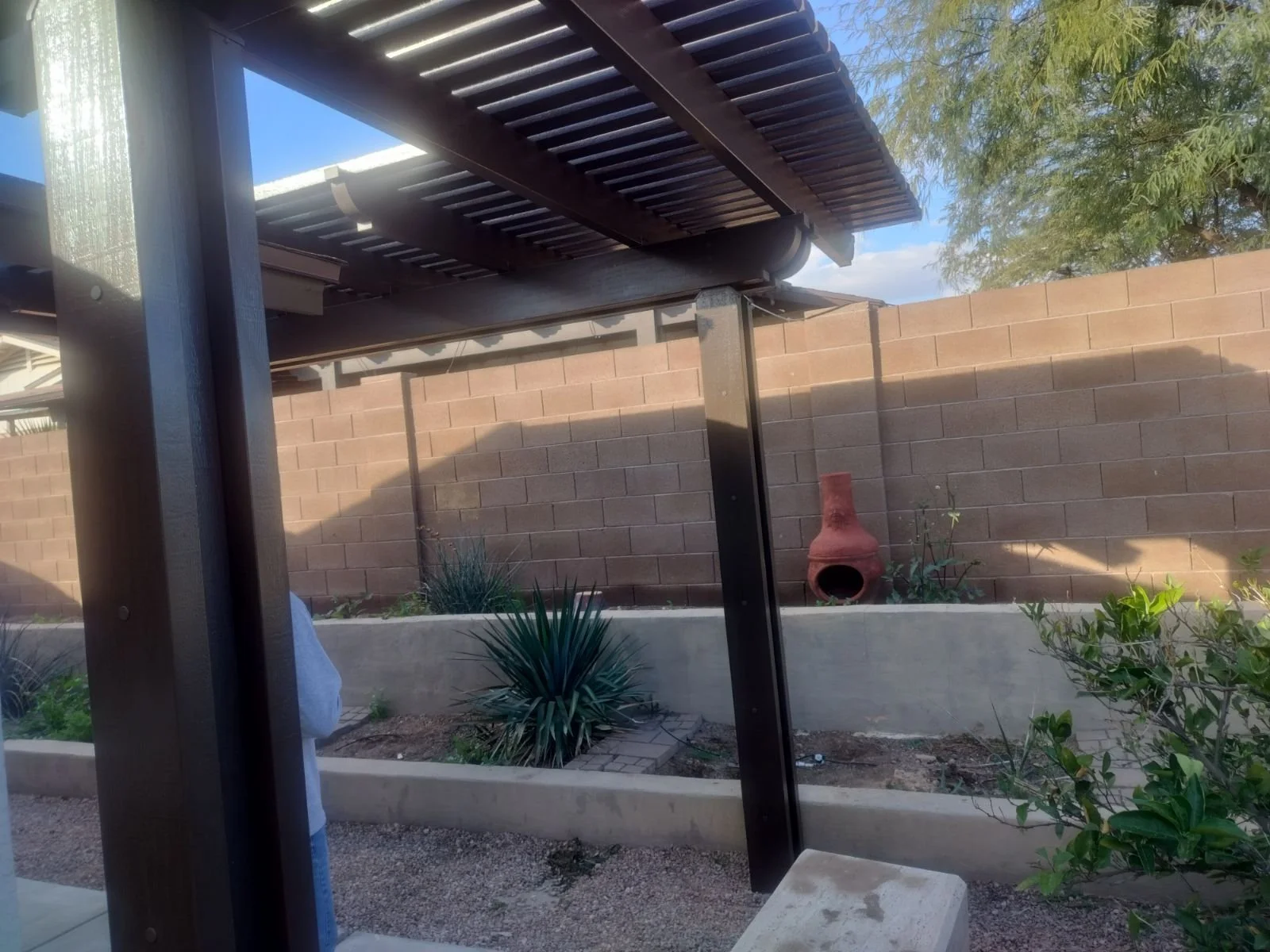 Custom corner lattice awning