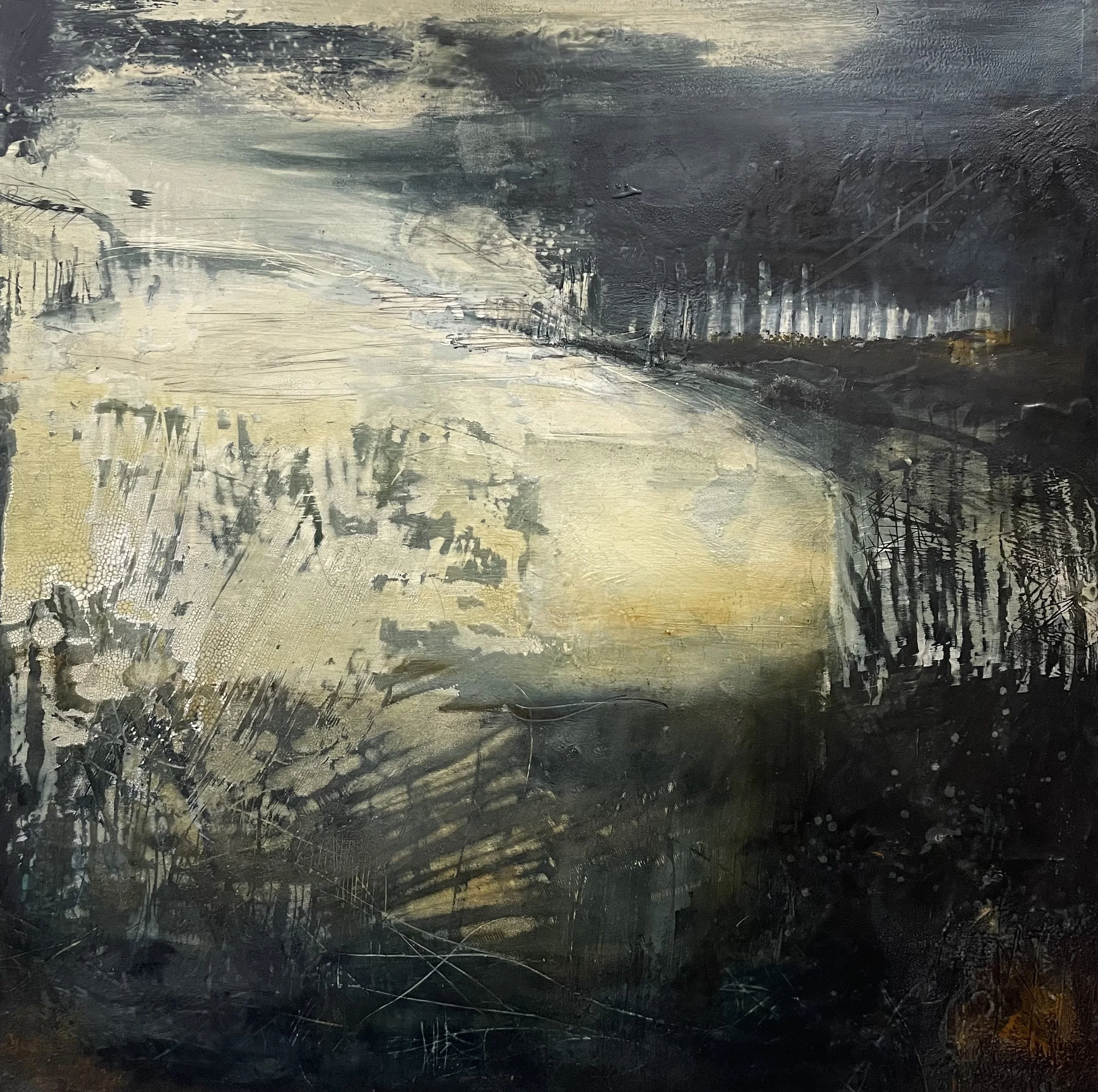 Quiet Knowing, Mixed media on wood, 91 x 91 x 5cm £2400. Available from Novus Gallery, Harrogate.