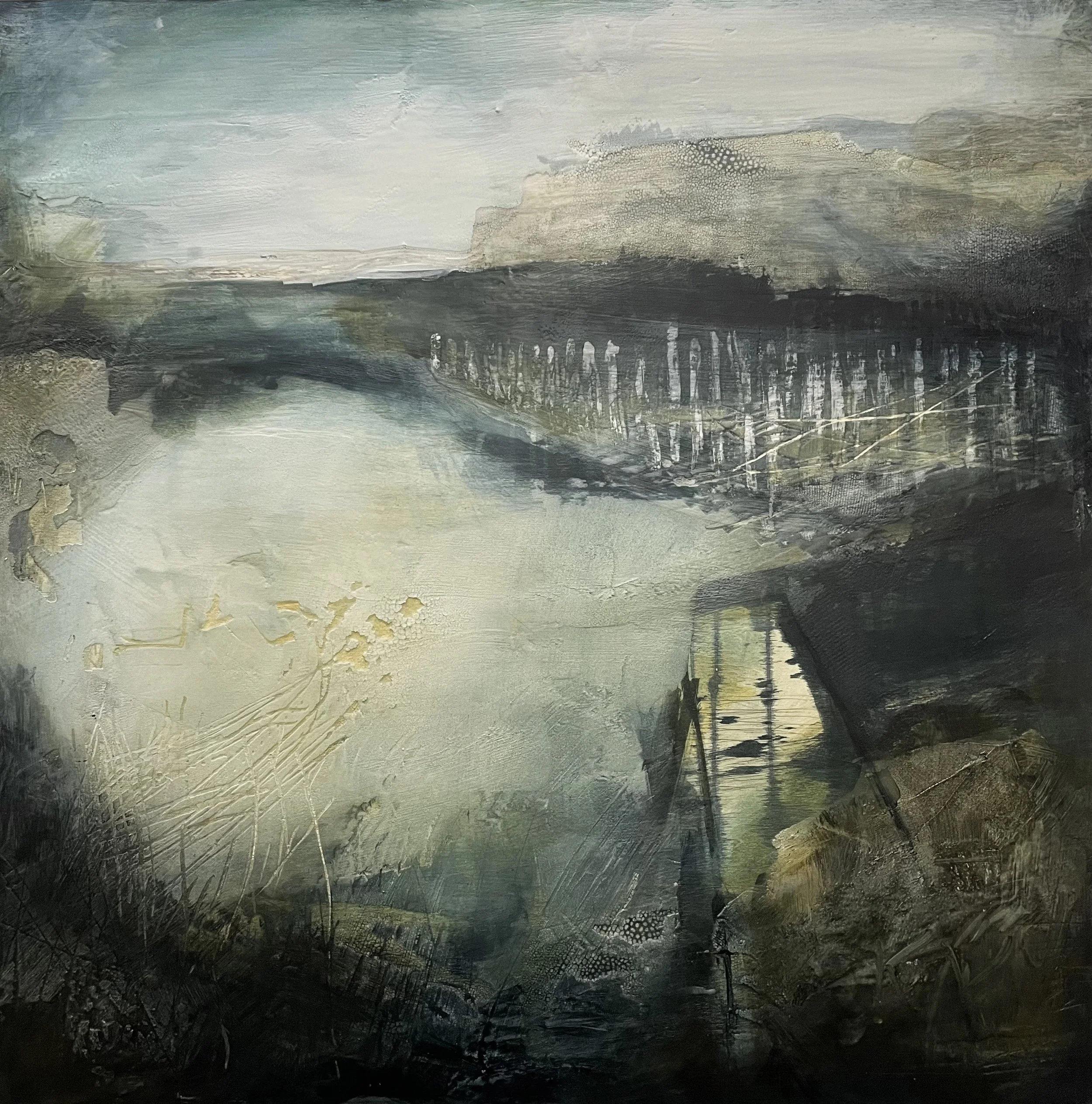 Almost Somewhere, Mixed media on wood, 91 x 91 x 5cm £2400. Available from Novus Gallery, Harrogate.