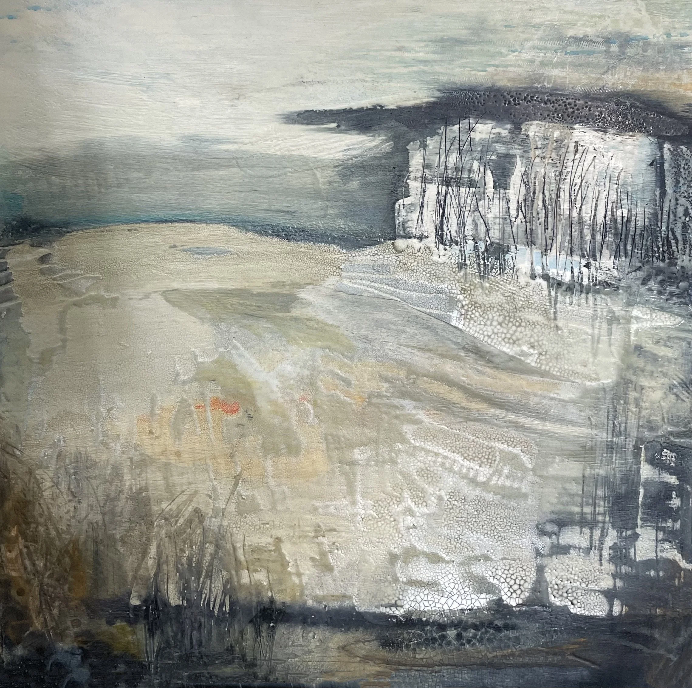 Holding Ground, Mixed media on wood, 61 x 61 x 5cm, £1500 .Available from Novus Gallery, Harrogate.