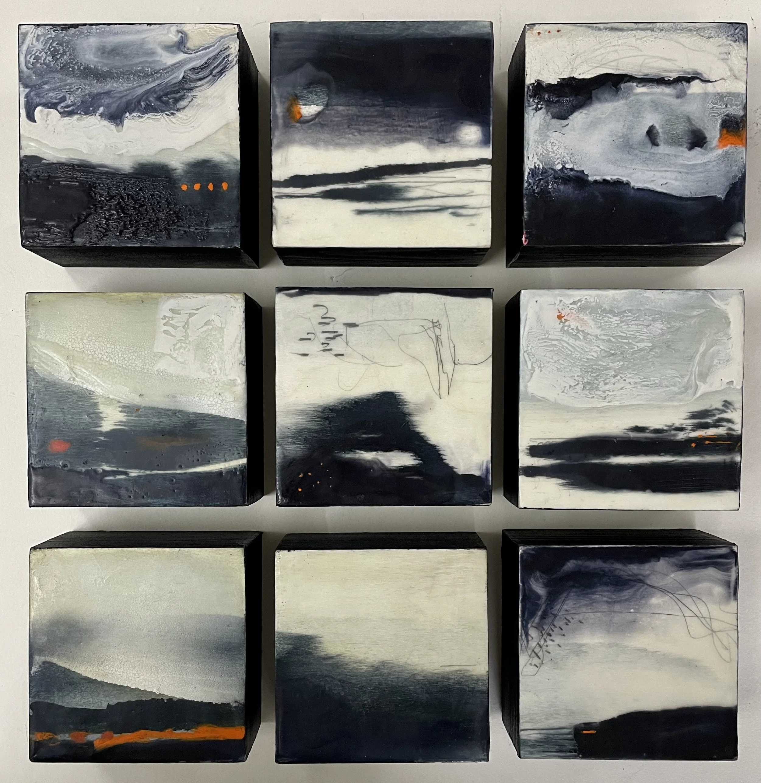 Breathe, Encaustic and mixed media on wood. 9 x 10cm x10cm x5cm £850