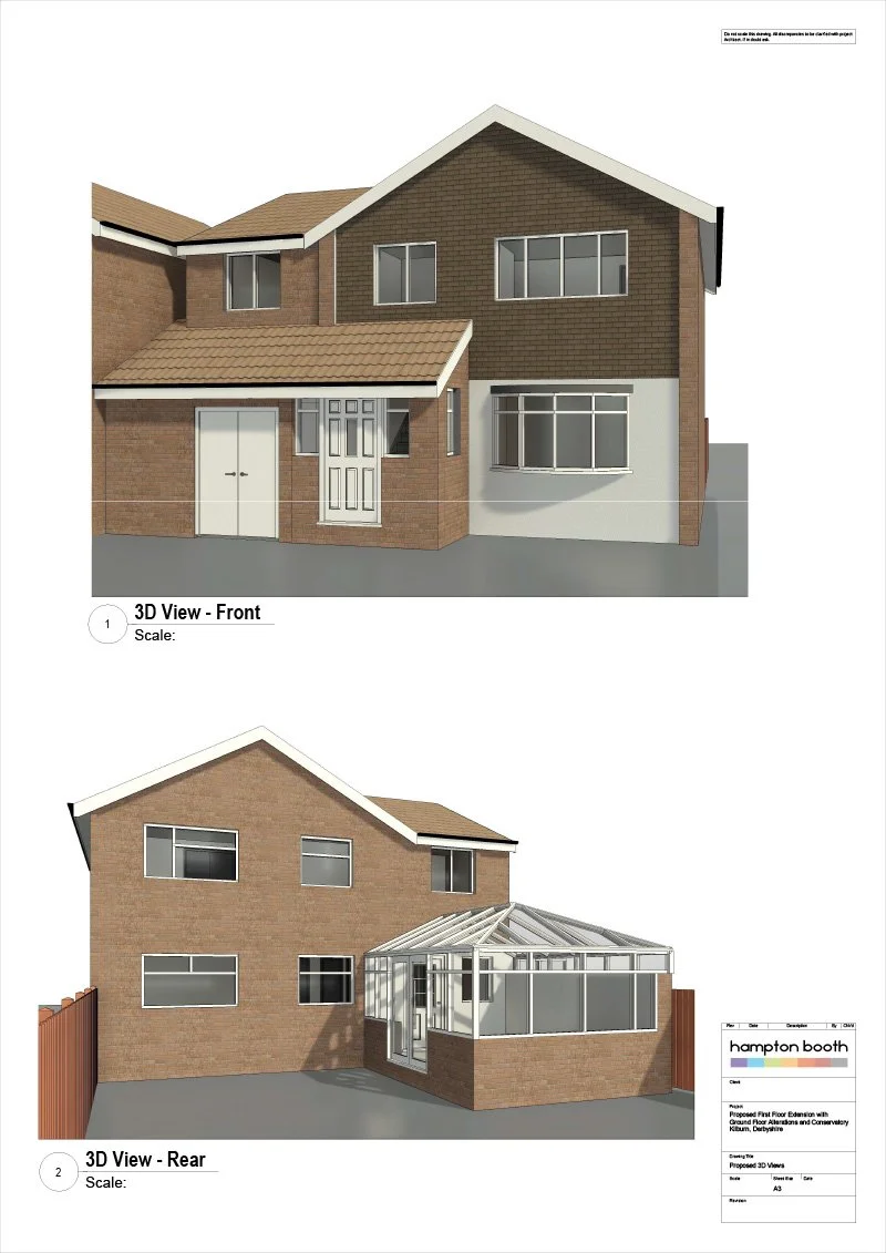 3D views proposed 2 storey extension Kilburn Derbyshire