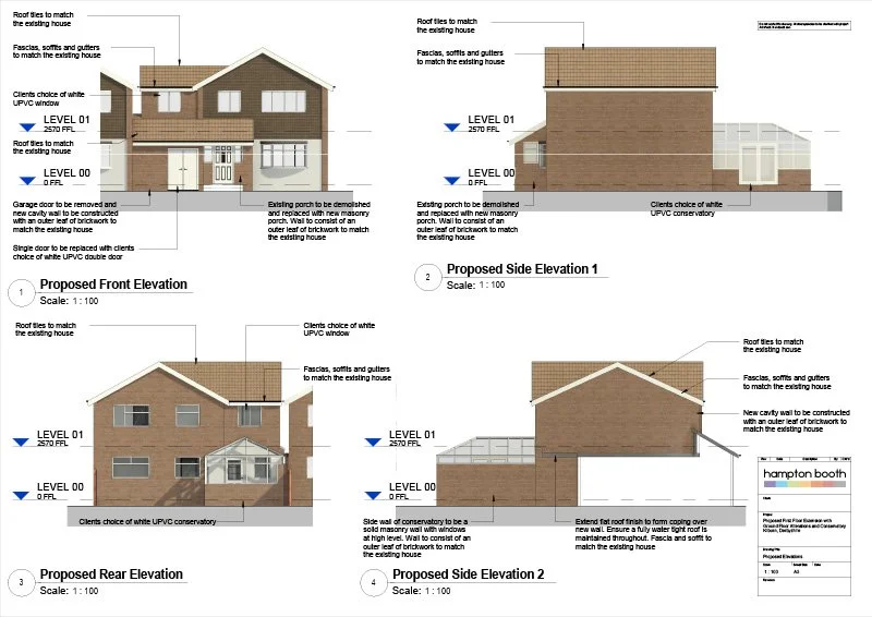 Proposed elevations 2 storey extension Kilburn Derbyshire