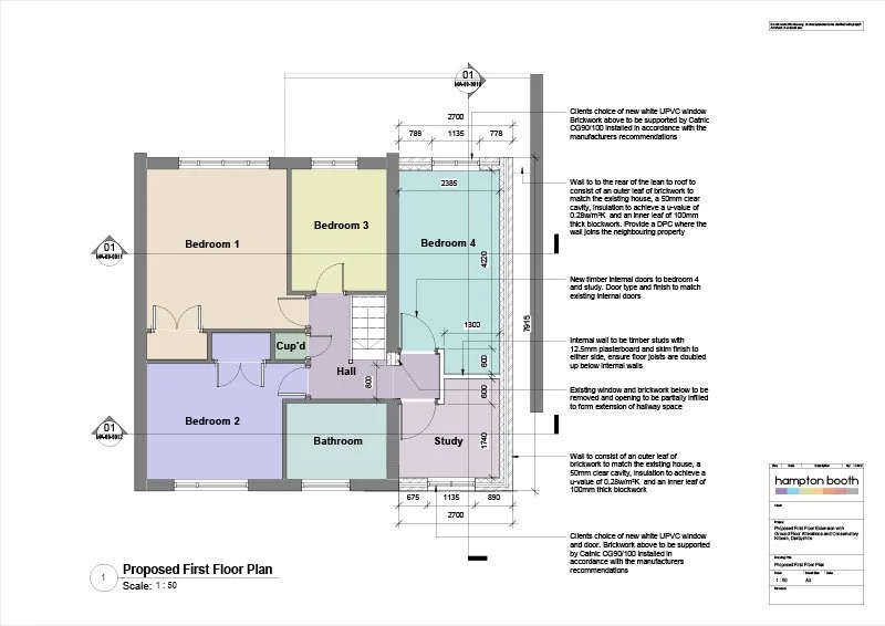 Proposed first floor plans 2 storey extension Kilburn Derbyshire