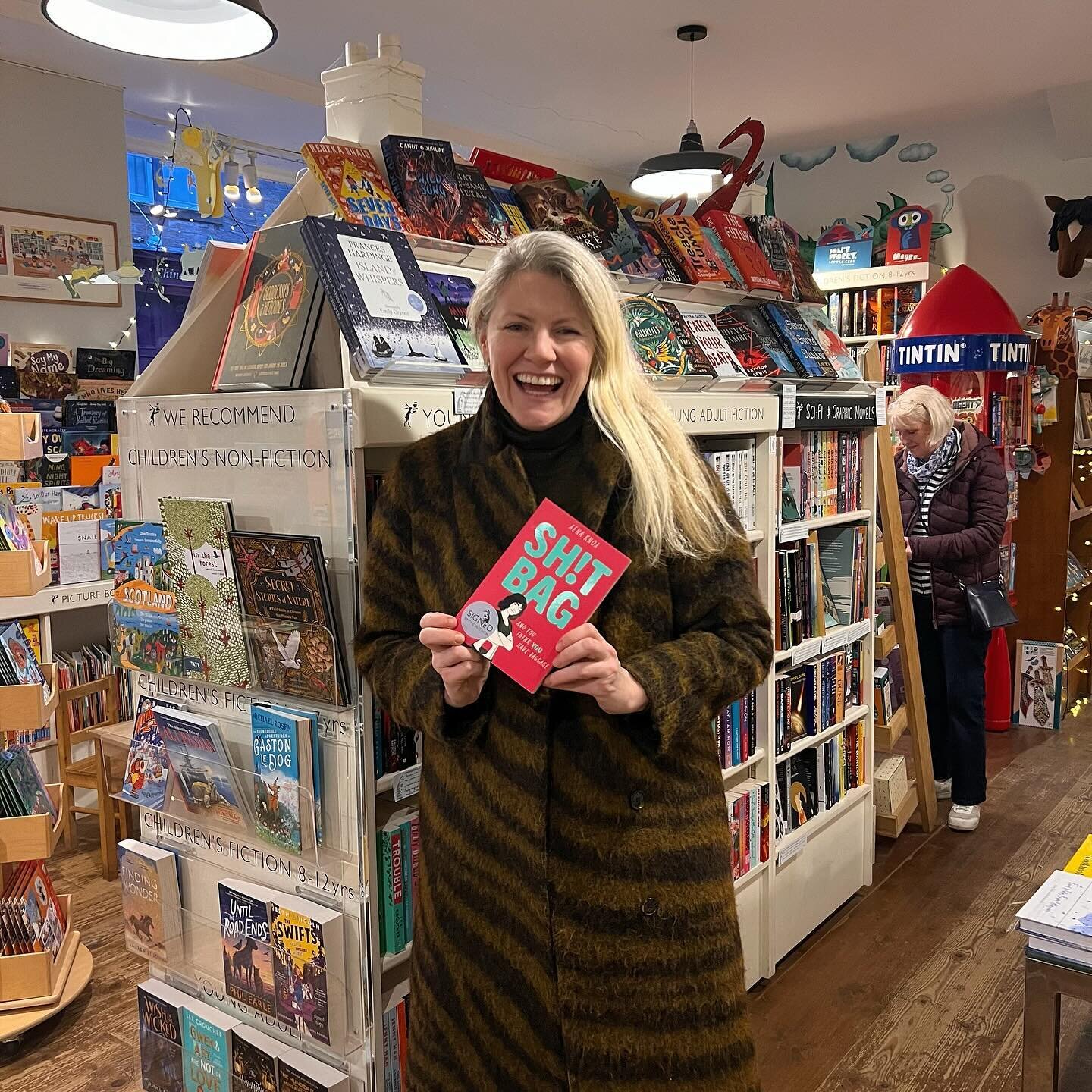 Happy - too happy? - to say there are now signed copies of SH!T BAG in my local independent bookshop - the spectacular, @mainstreethare (bookseller cum cafe cum deli cum one-of-my-very-favourite-places-to-shop) #independentbookstore #mainstreettradin
