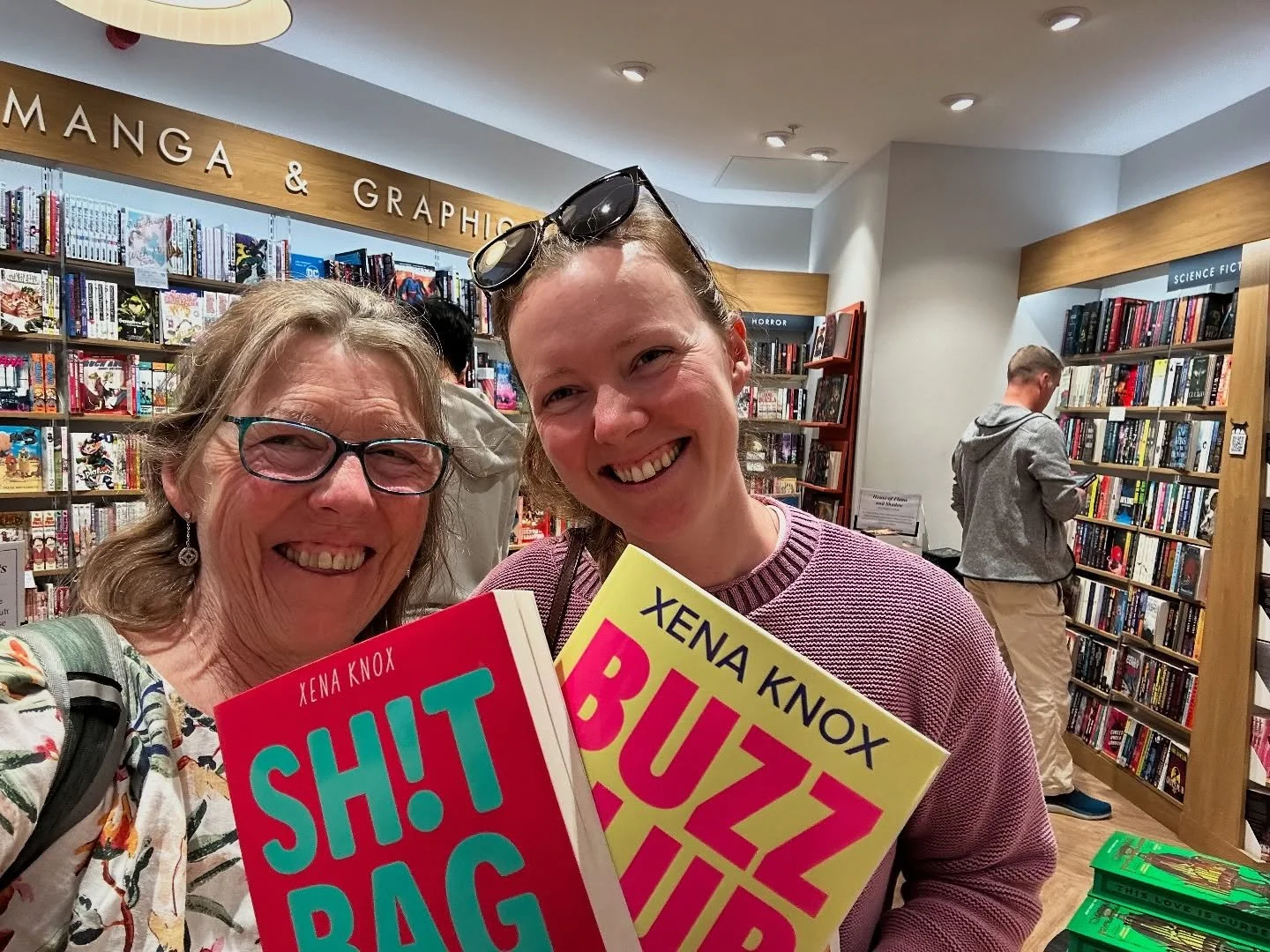 Family Book Spotting! Love this photo sent to me by my Auntie (&amp; Godmother) Mary &amp; Cousin Bex! They said they got a real &lsquo;buzz&rsquo; finding my books - Sh!t Bag &amp; Buzz Club in @waterstonesaberdeen . Me too! 😘😁🙌🏻 #family #yaauth