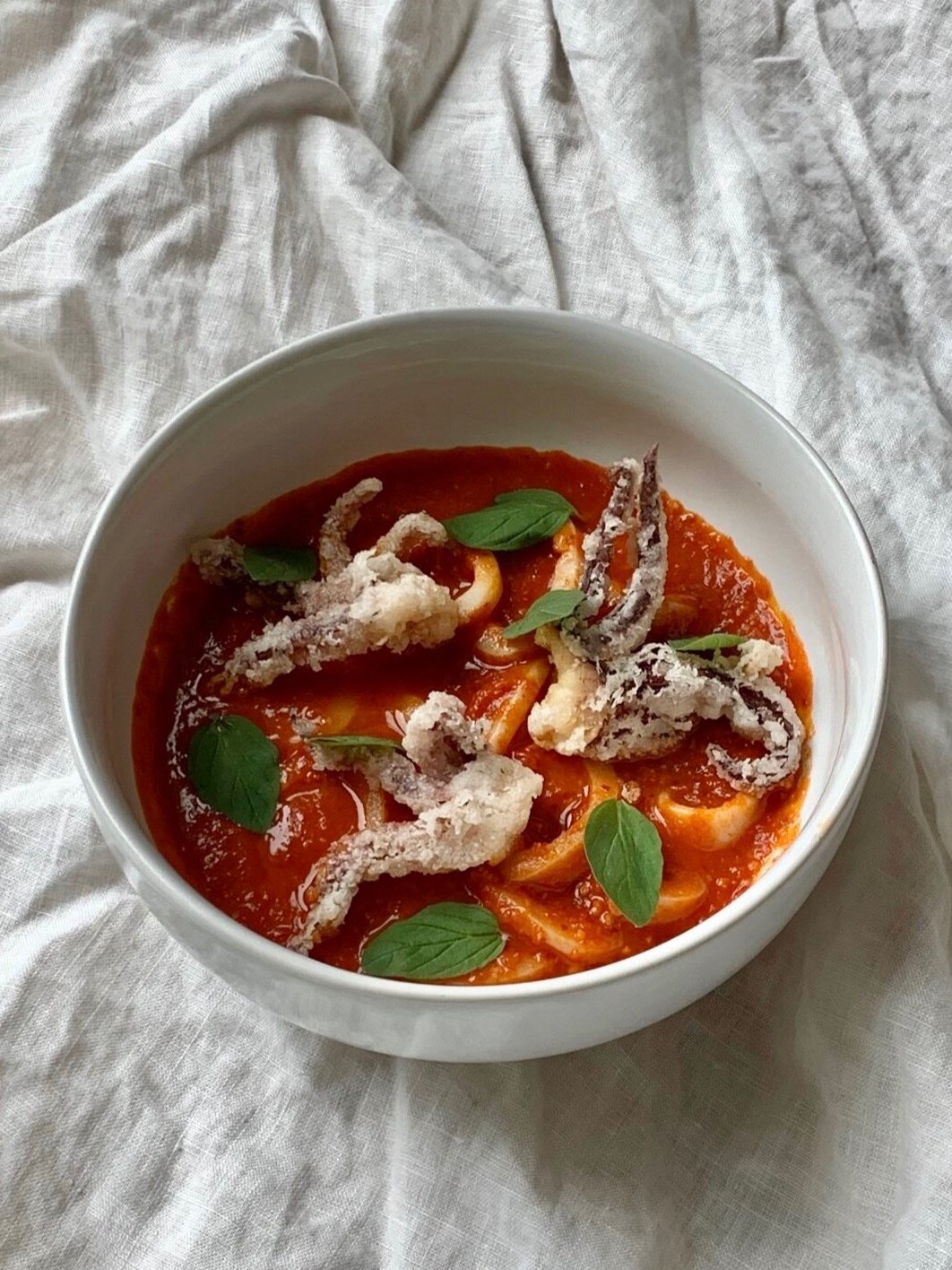 Squid / Nduja, Calabrian Chili, Tomato, Oregano