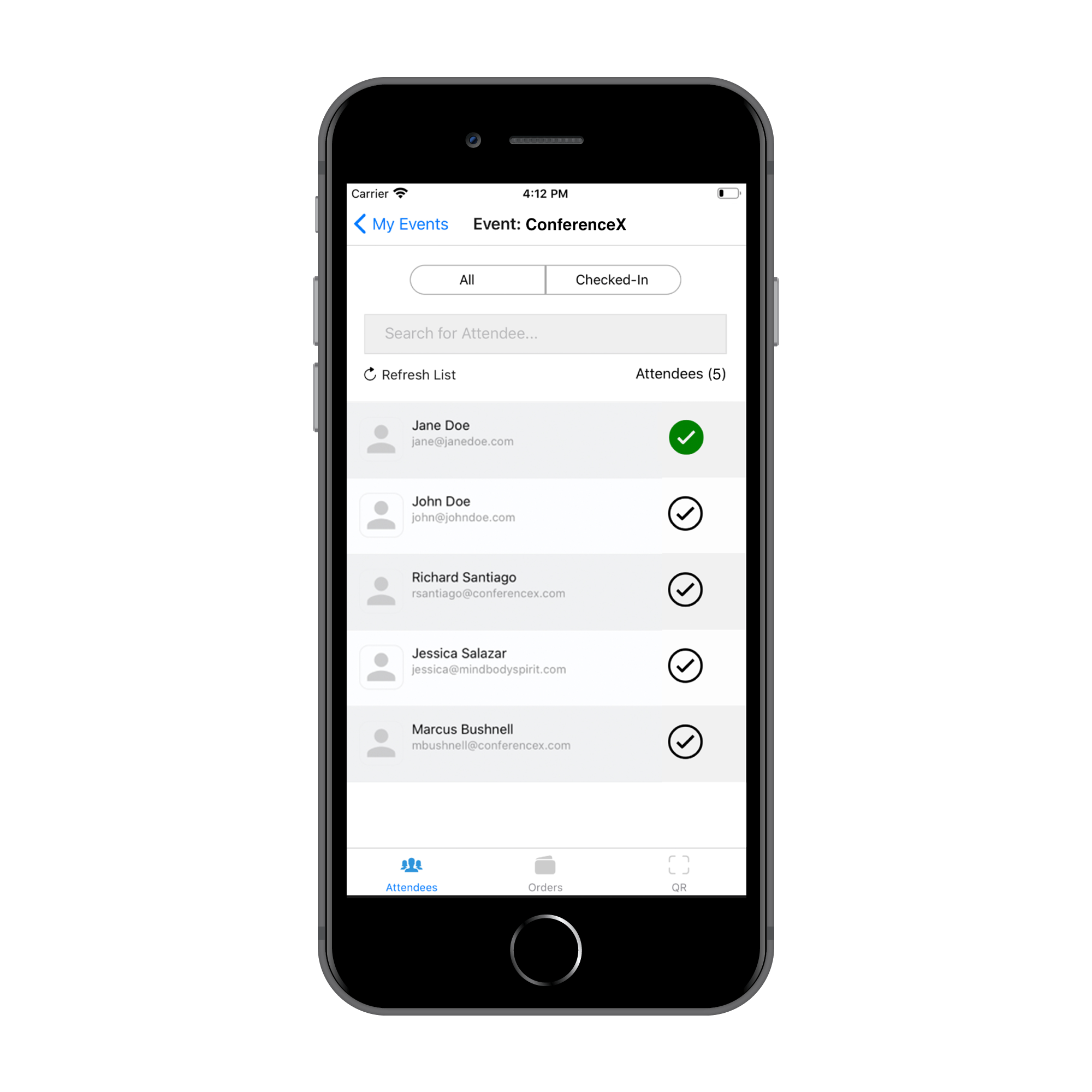 Mobile Check-in Attendee List Display