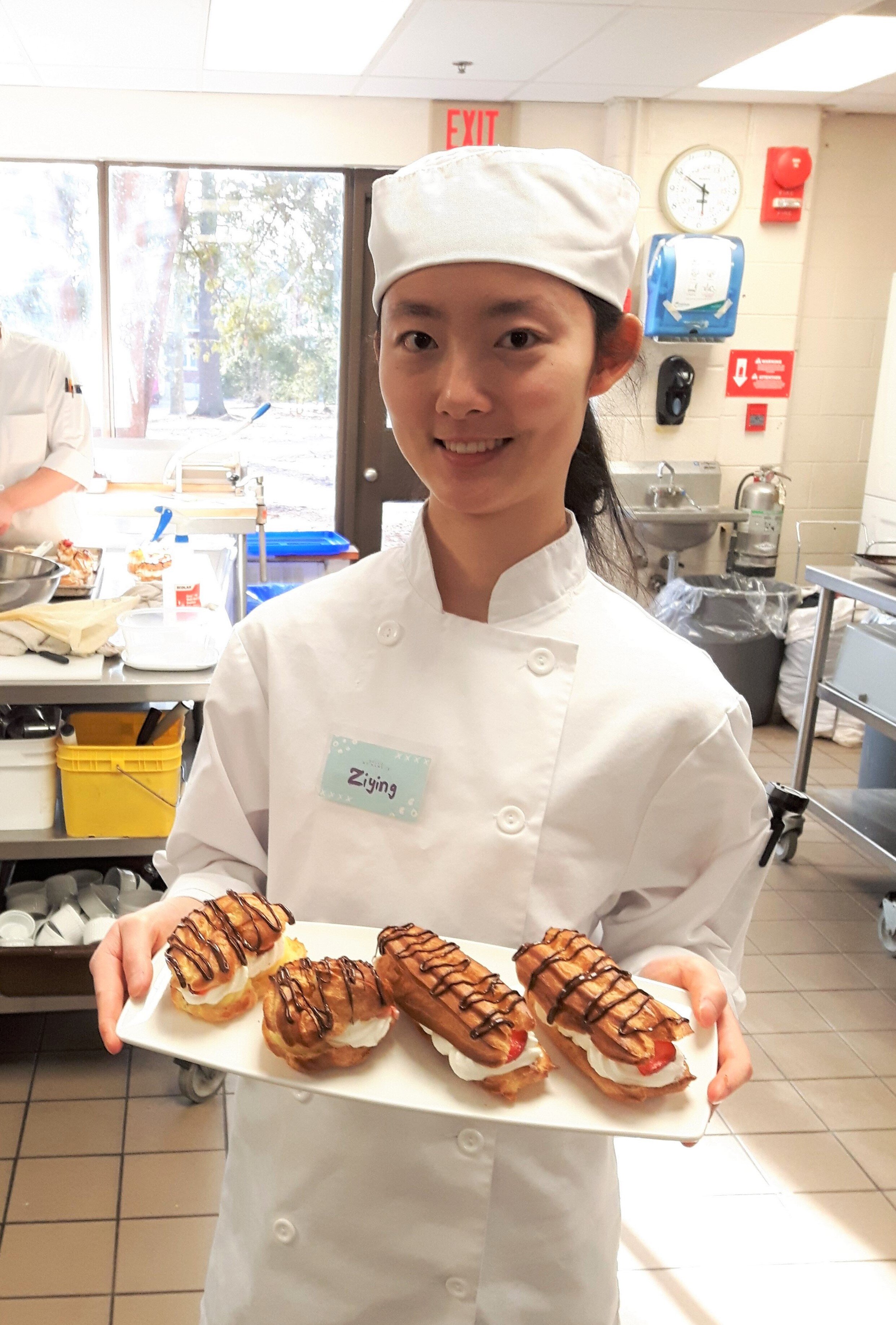 Made some eclairs with my classmates when taking the restaurant management course at the University of Guelph