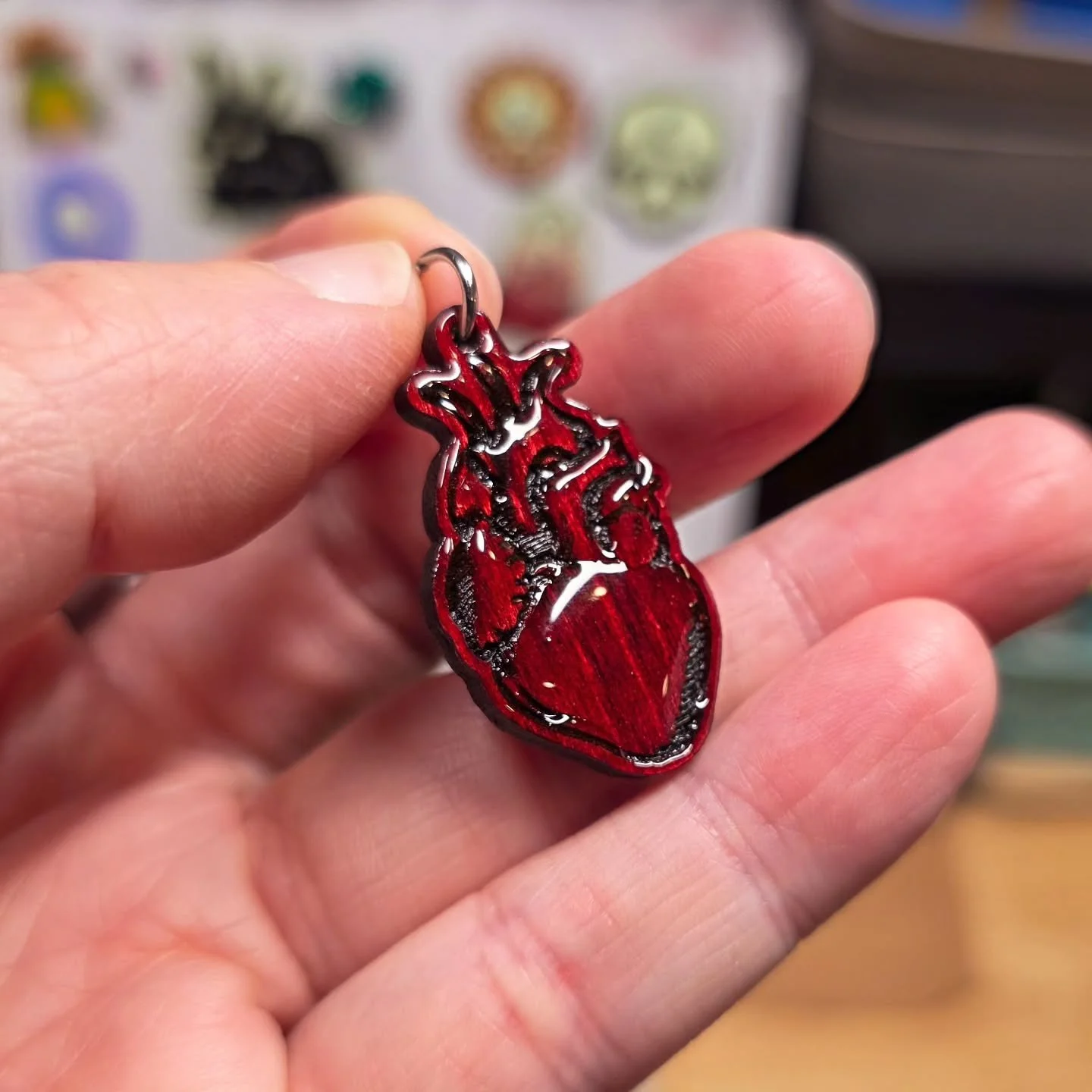 Tis the season for a juicy red wood carved Anatomical Heart pendant! This one was personalized with an engraving on the back.
Another spooky custom order complete! 
👻💚