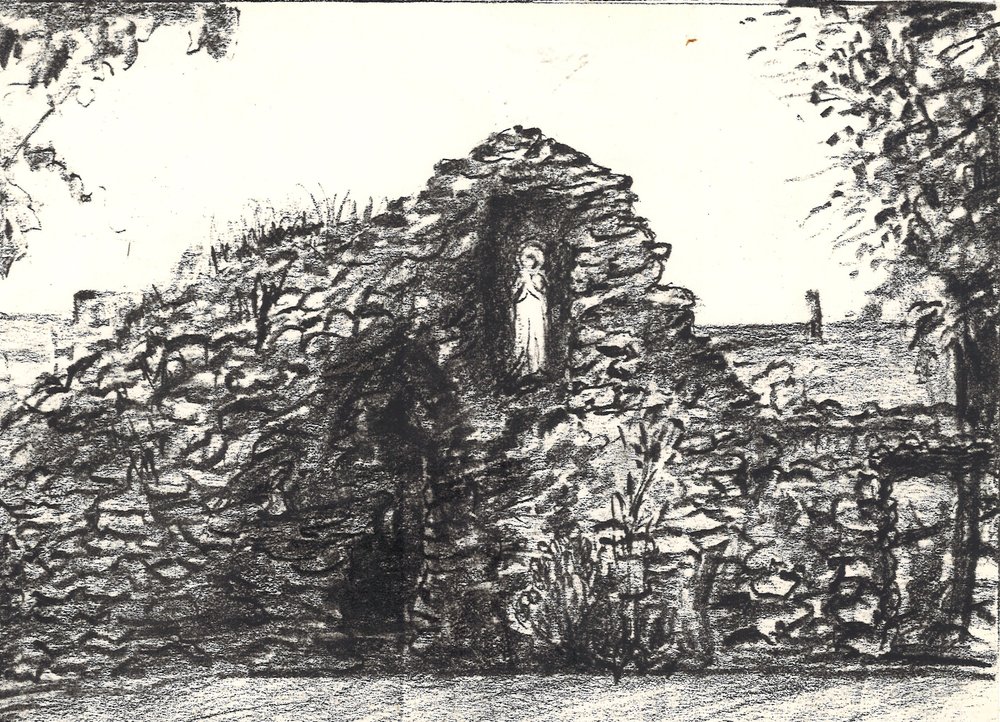  Copy of an original charcoal sketch by Sr M. Baptist Whyte depicting the 1924 St Vincent’s College grotto in 1991. Courtesy of the Congregational Archives 