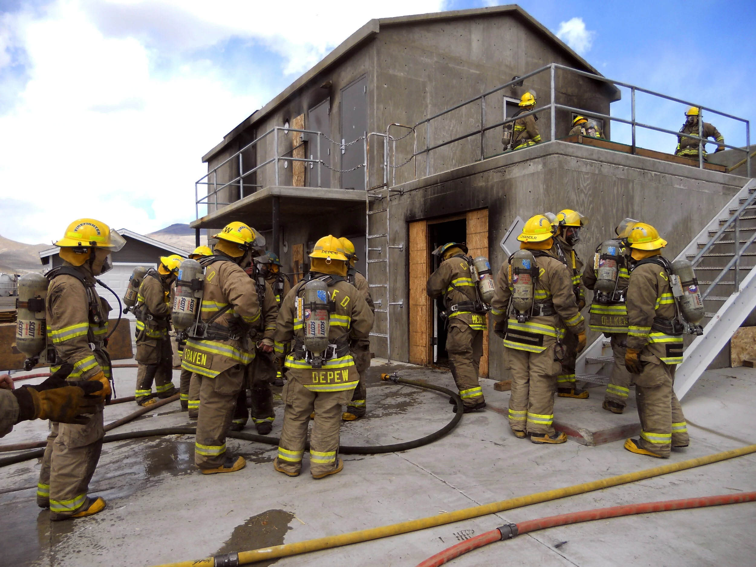 Silver City Volunteer Firefighters, along with other Firefighters from other fire stations within our fire district, doing some structural firefighting training at the Training Facility in Carson City Nevada.