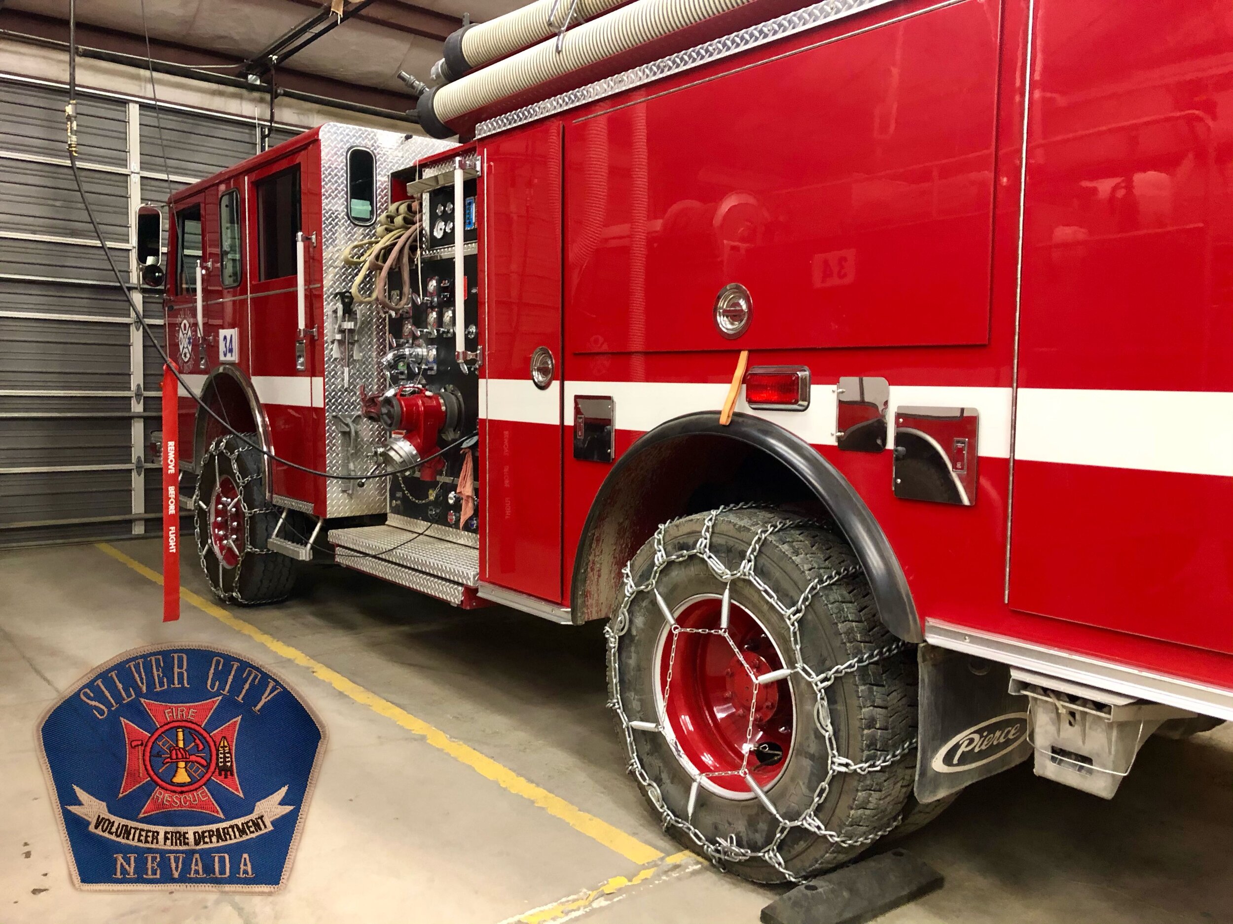 Engine 34 all chained up for the winter weather.