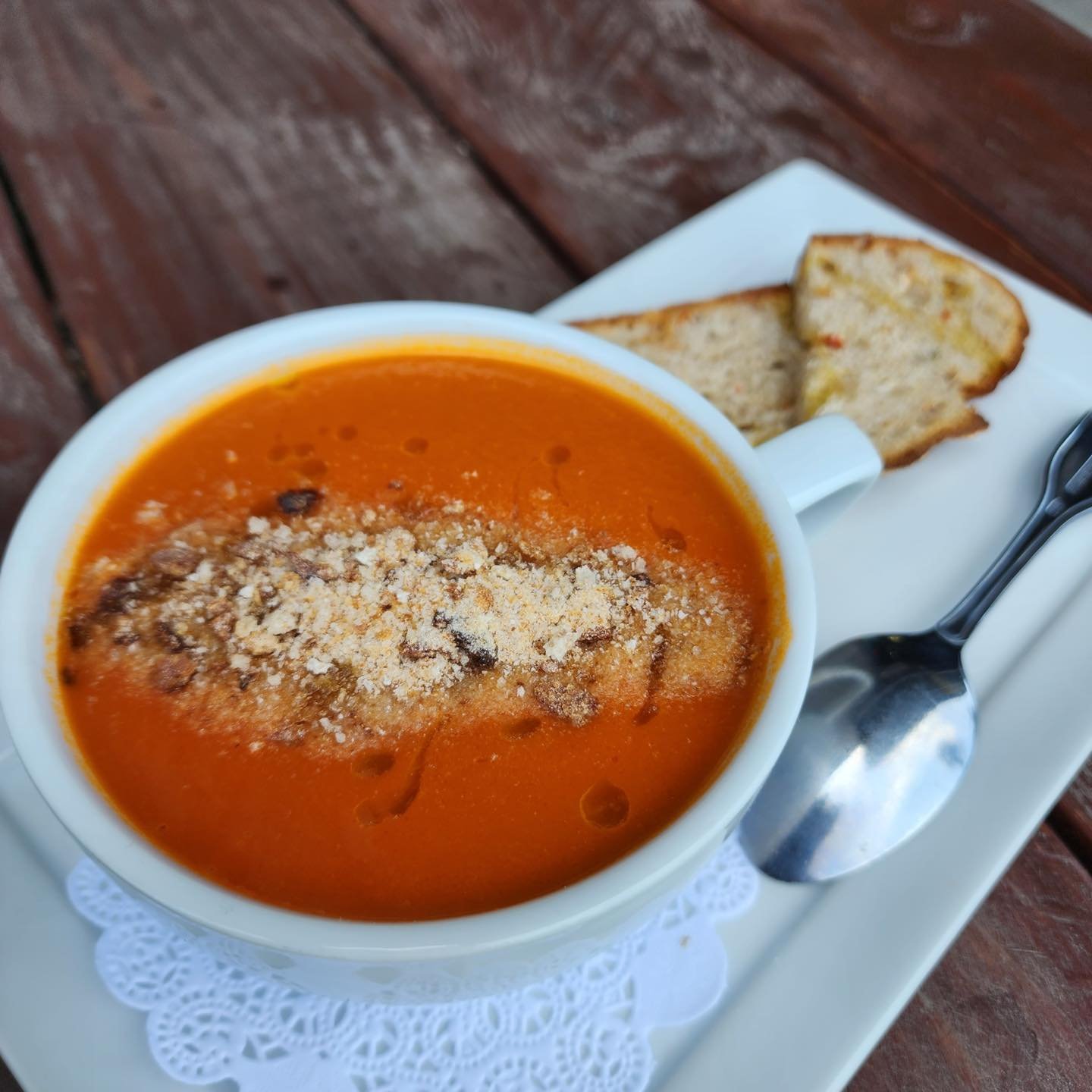 Have you tried our house made tomato soup? Served with a side of toasted sourdough. It&rsquo;s warm, creamy, and delicious. And it&rsquo;s vegan! But trust me, you&rsquo;d never know.