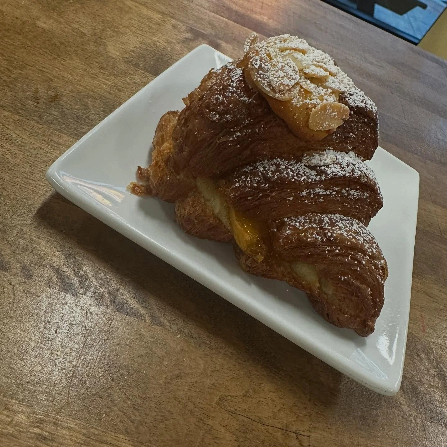 We are back and had a wonderful break! Are you ready for fall treats?! We&rsquo;re starting to roll out our seasonal items today. This is our caramel apple and almond croissant. And we have our house made pumpkin spice syrup!